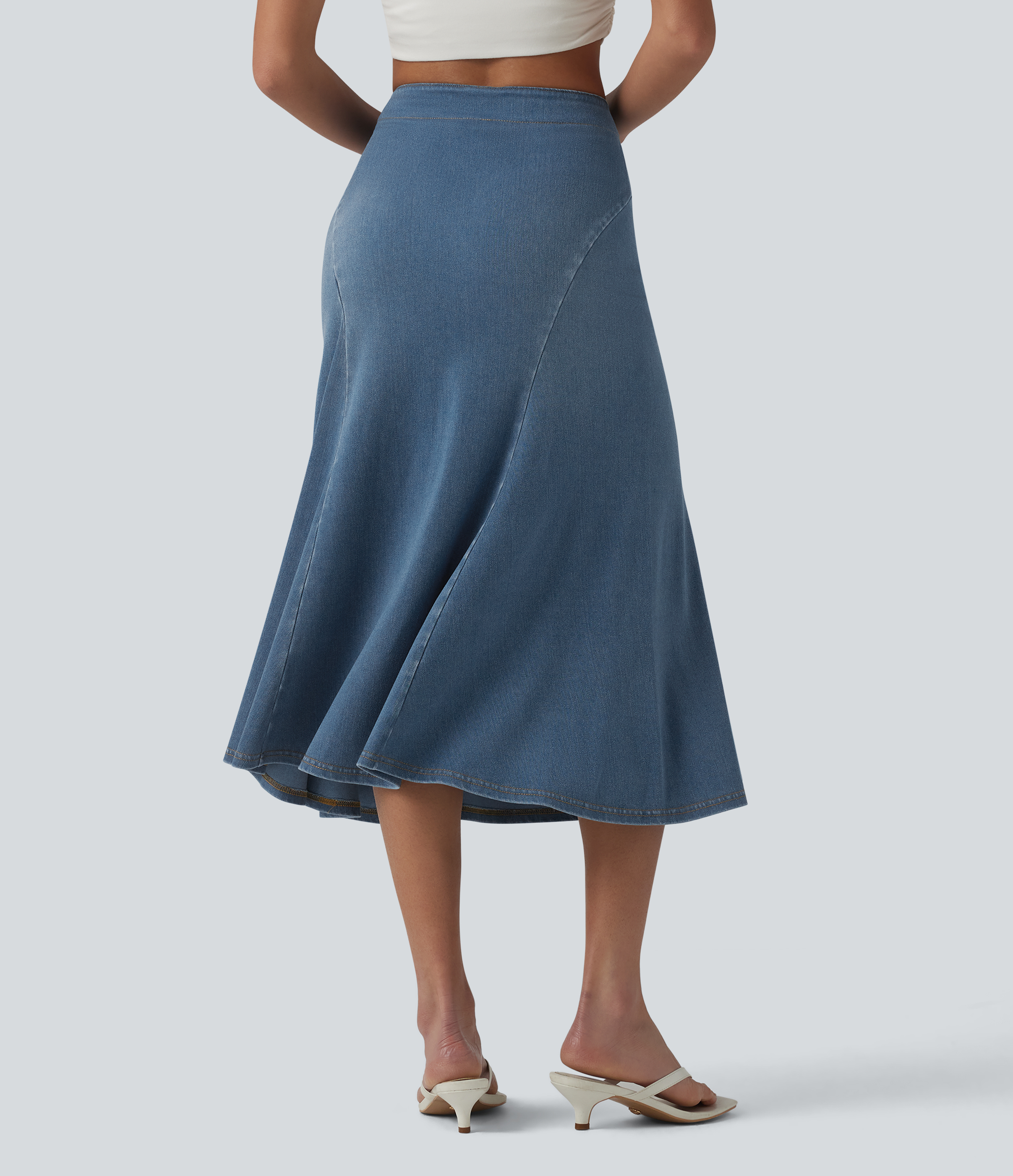 Malibu Blue Denim Halara Flex™ Jupe midi sirène drapée en denim lyocell délavé taille haute / 2