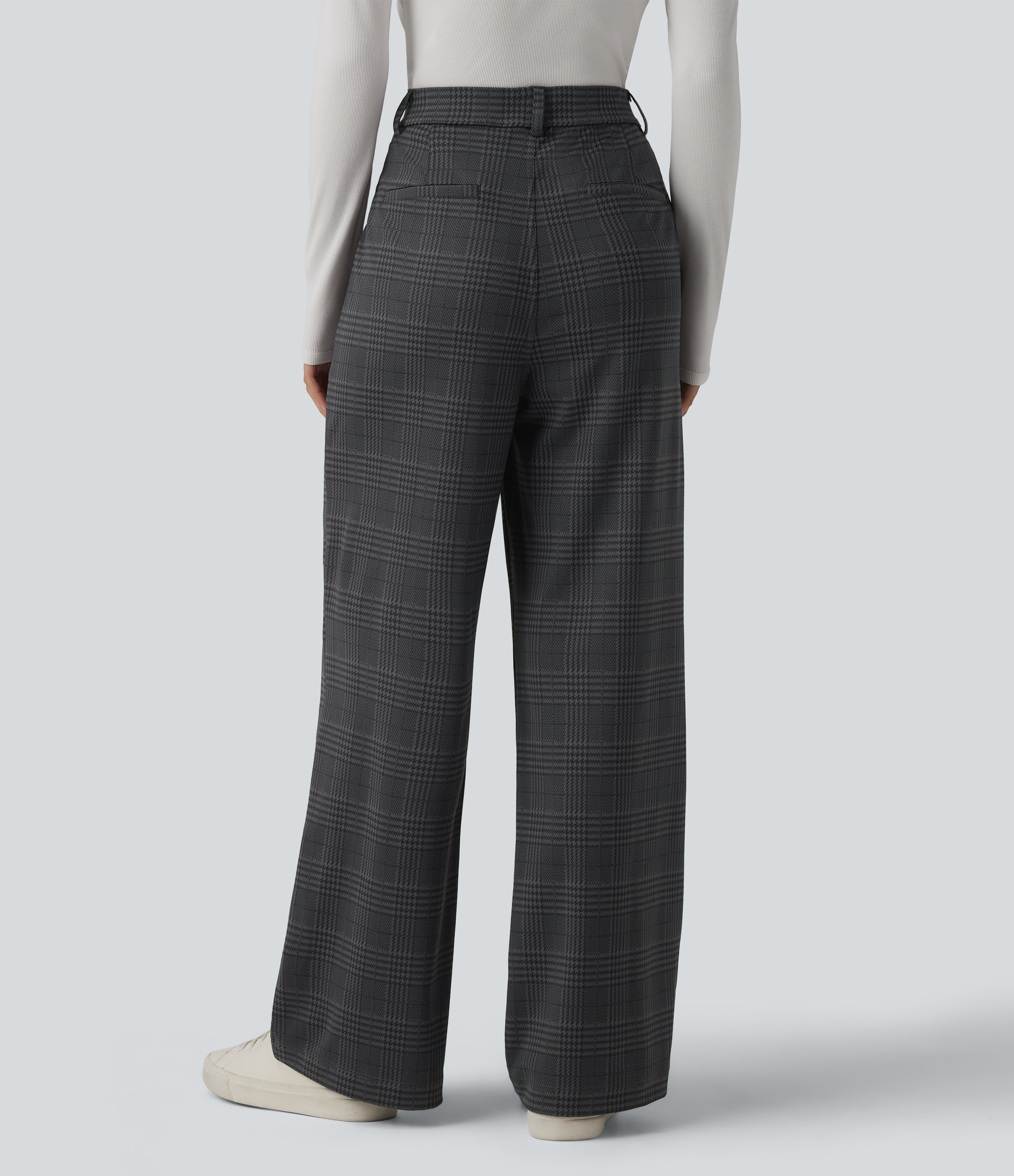 Halara Flex™ High Waisted Straight Leg Plaid Work Pants with Pockets