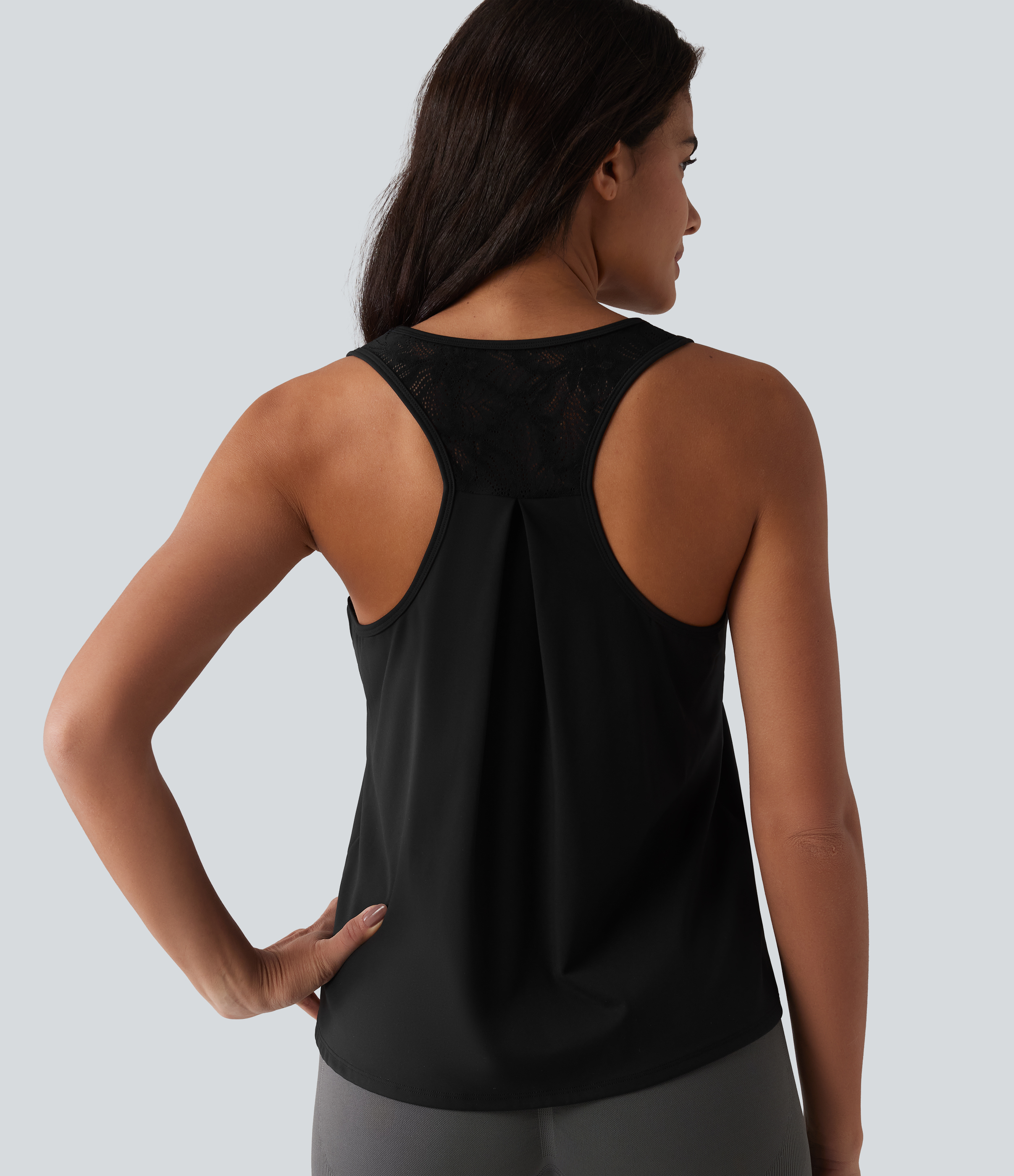 SoftlyZero™ Airy Racerback Contrast Lace Cool Touch Workout Tank Top-UPF50+