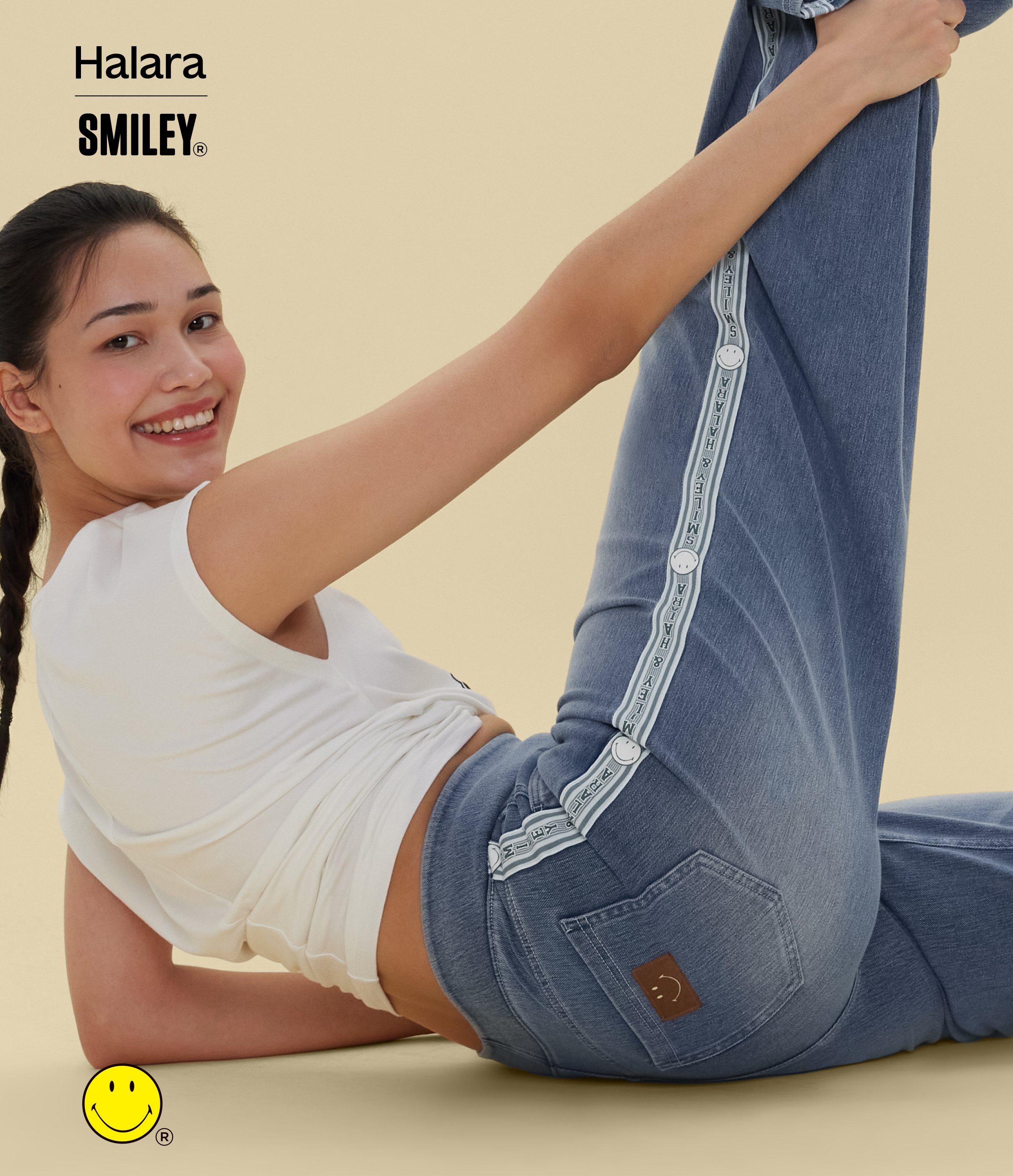  Blue Jasper Denim Halara X Smiley® Halara Flex™ High Waisted Baggy Wide Leg Washed Casual Jeans with Pockets / 2