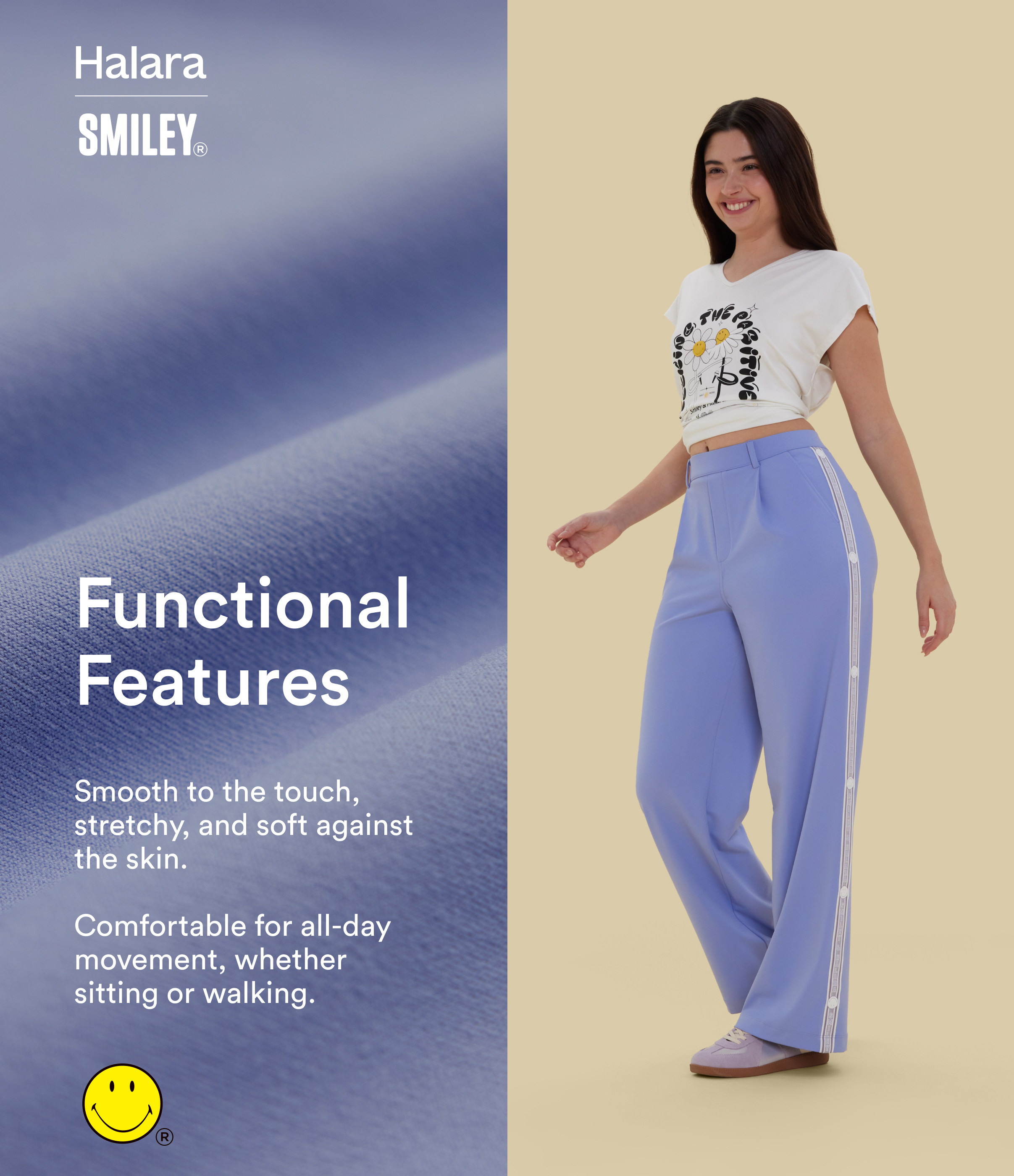 Jacaranda Halara X Smiley® Halara Flex™ DayStretch High Waisted Straight Leg Work Trousers with Pockets / 2