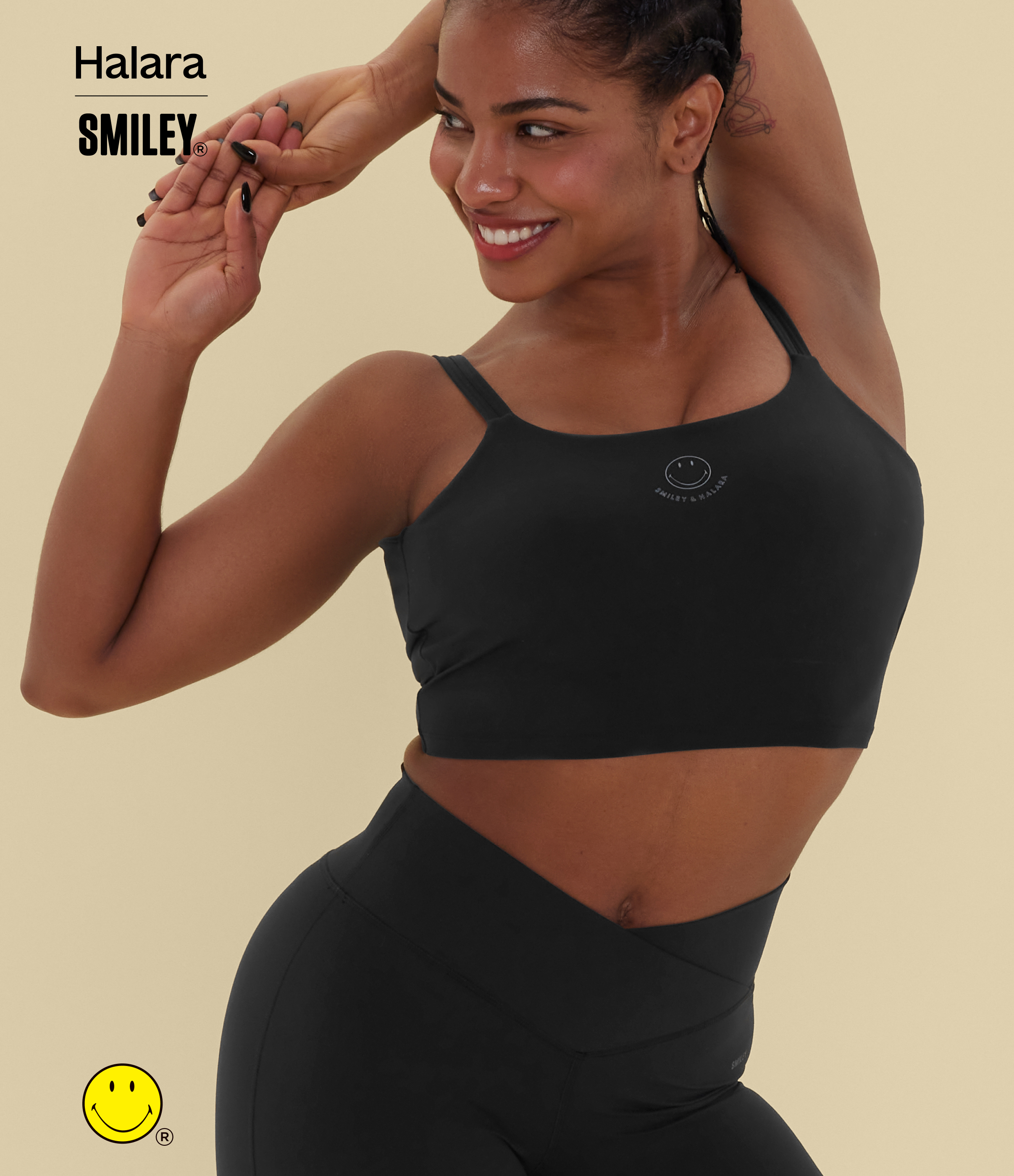 Black Halara X Smiley® Halara UltraSculpt™ Double Straps Twisted Backless Cropped Yoga Tank Top / 2