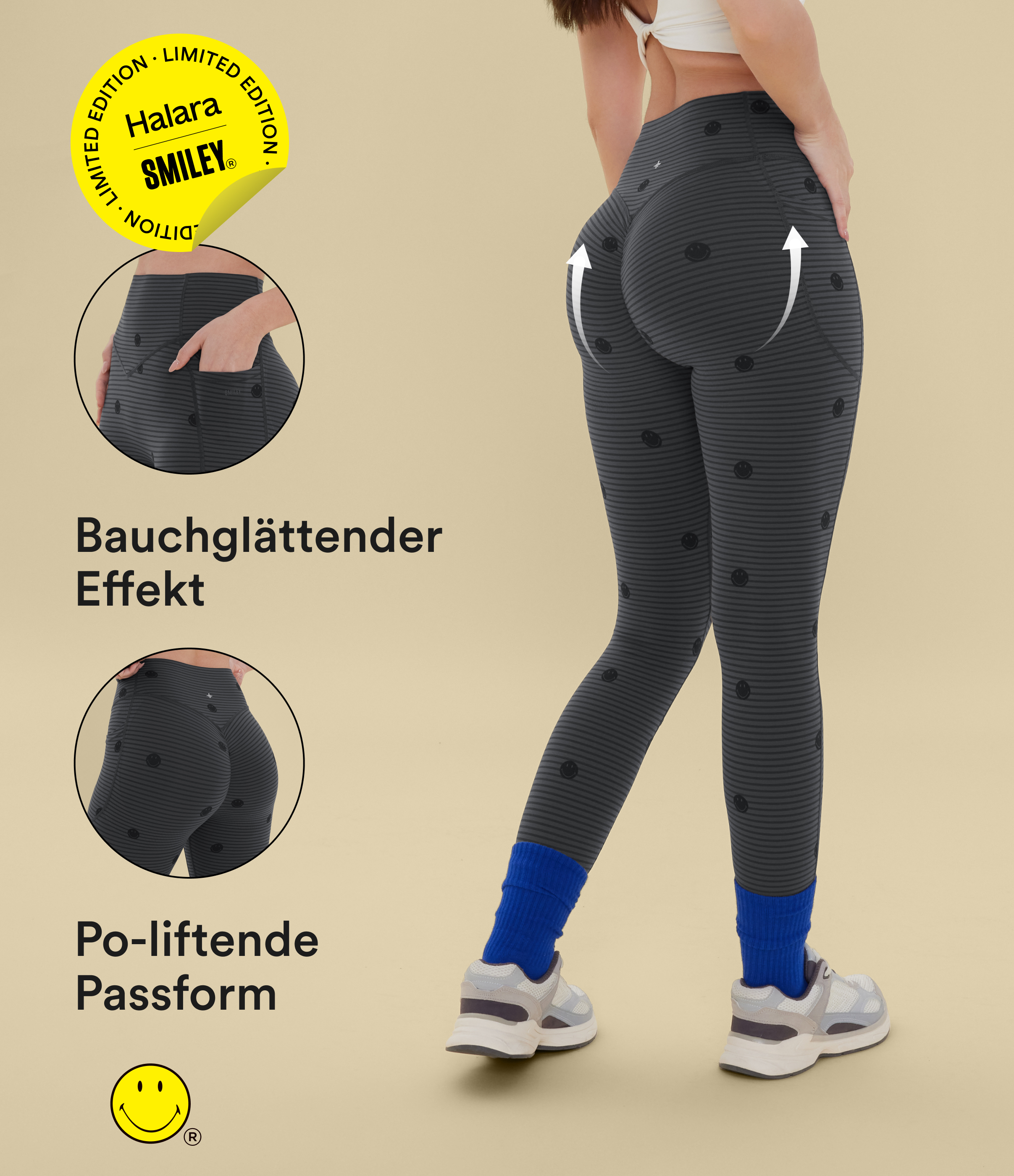 Halara X Smiley® Halara UltraSculpt™ - Leggings moldeadores de entrenamiento con cintura alta, bolsillos laterales, realce de glúteos y control de abdomen
