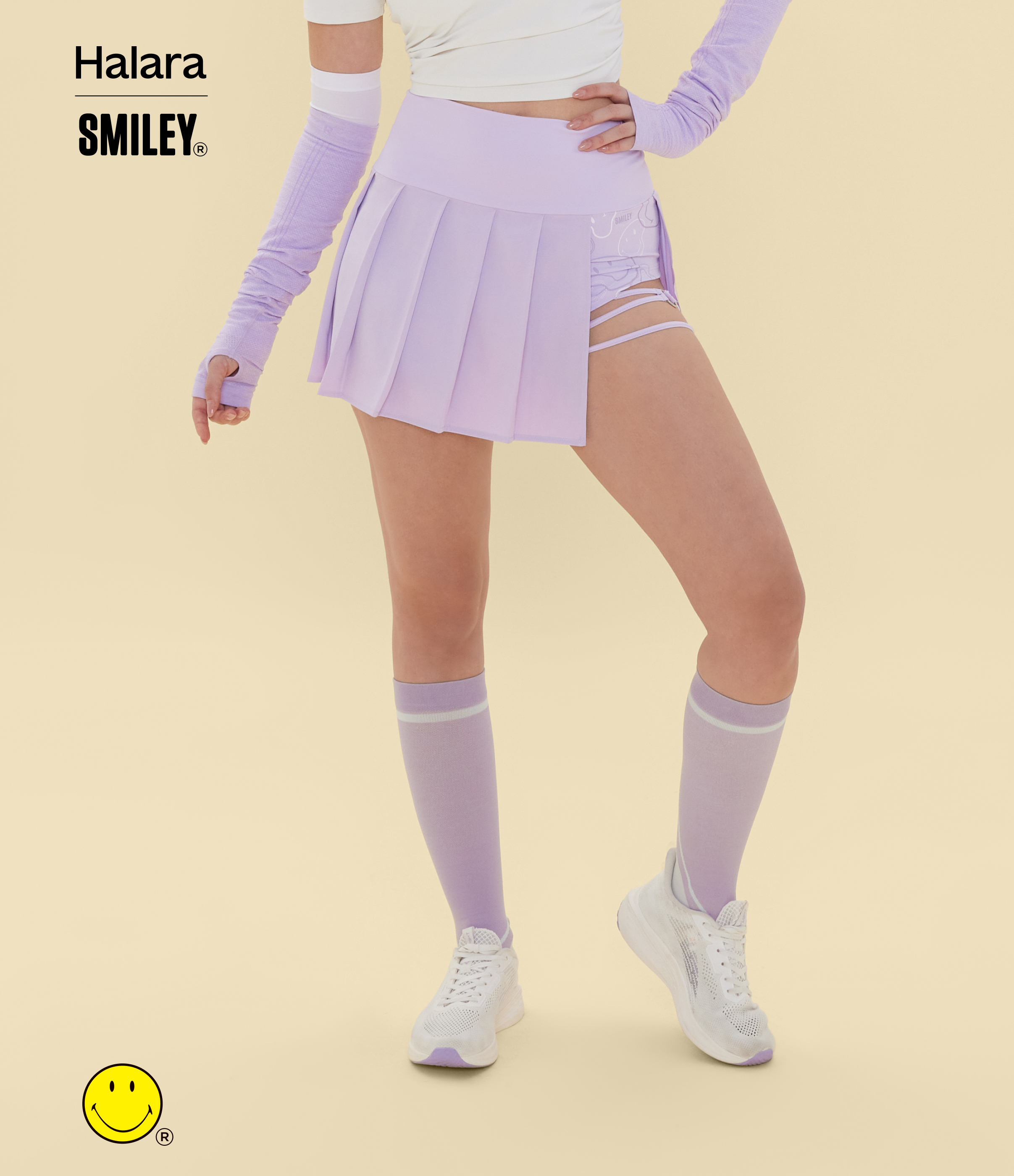 Leisurely Lavender Halara X Smiley® Breezeful™ High Waisted Pleated 2-in-1 Asymmetric Hem Quick Dry Mini Dance Skirt with Pockets / 2
