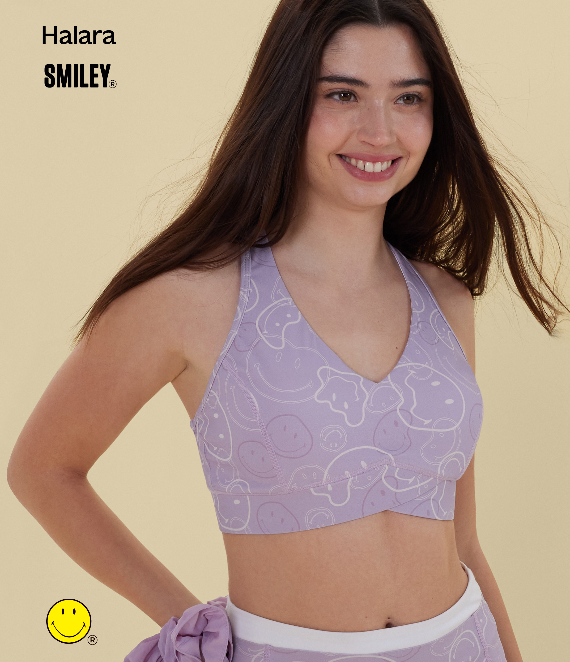 Lavender Sketch Smiles Halara X Smiley® Halara UltraSculpt™ Medium Support V Neck Racerback Training Sports Bra / 2