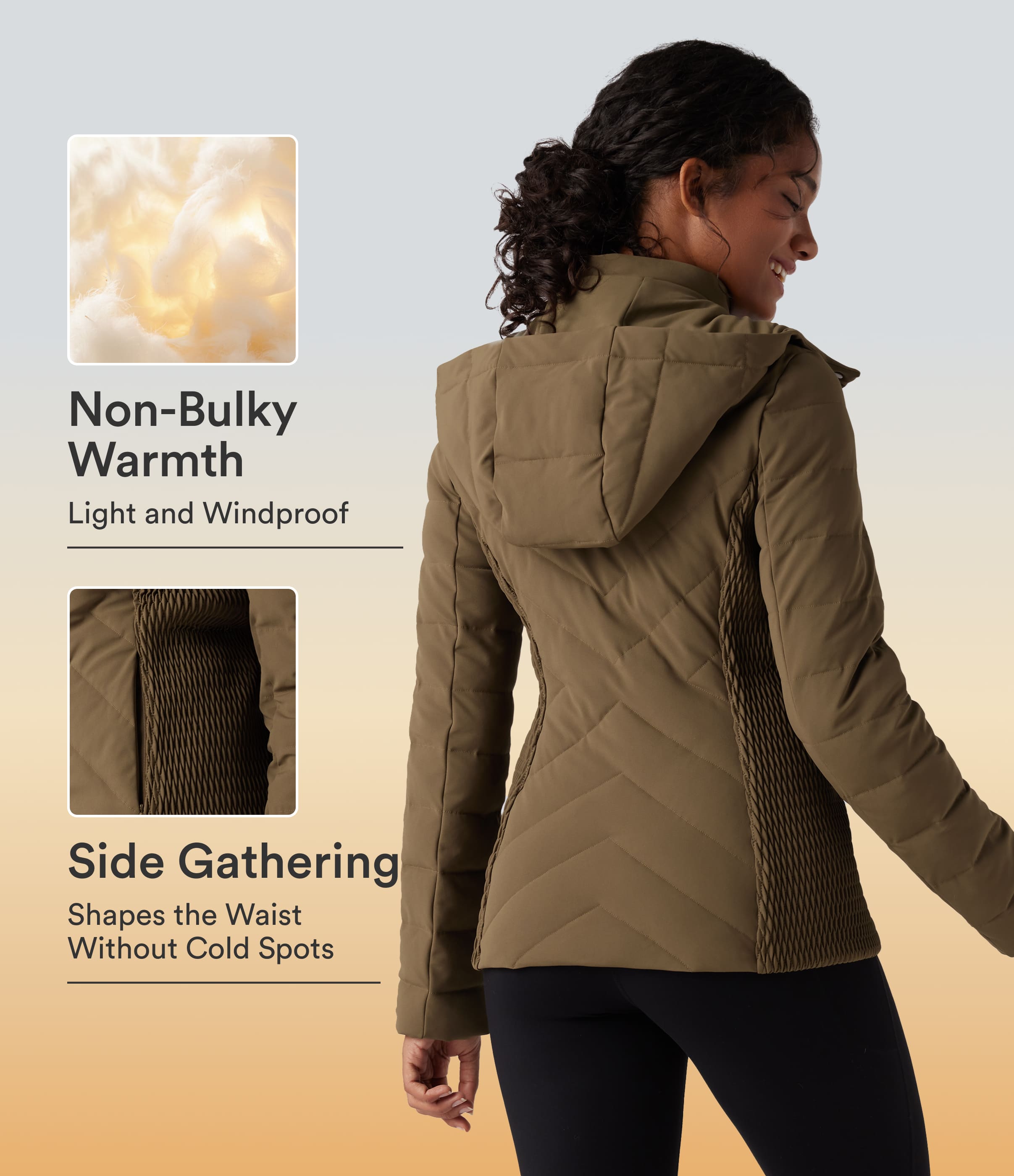 PuffFlex Removable Hood Shirred Casual Padded Jacket with Pockets