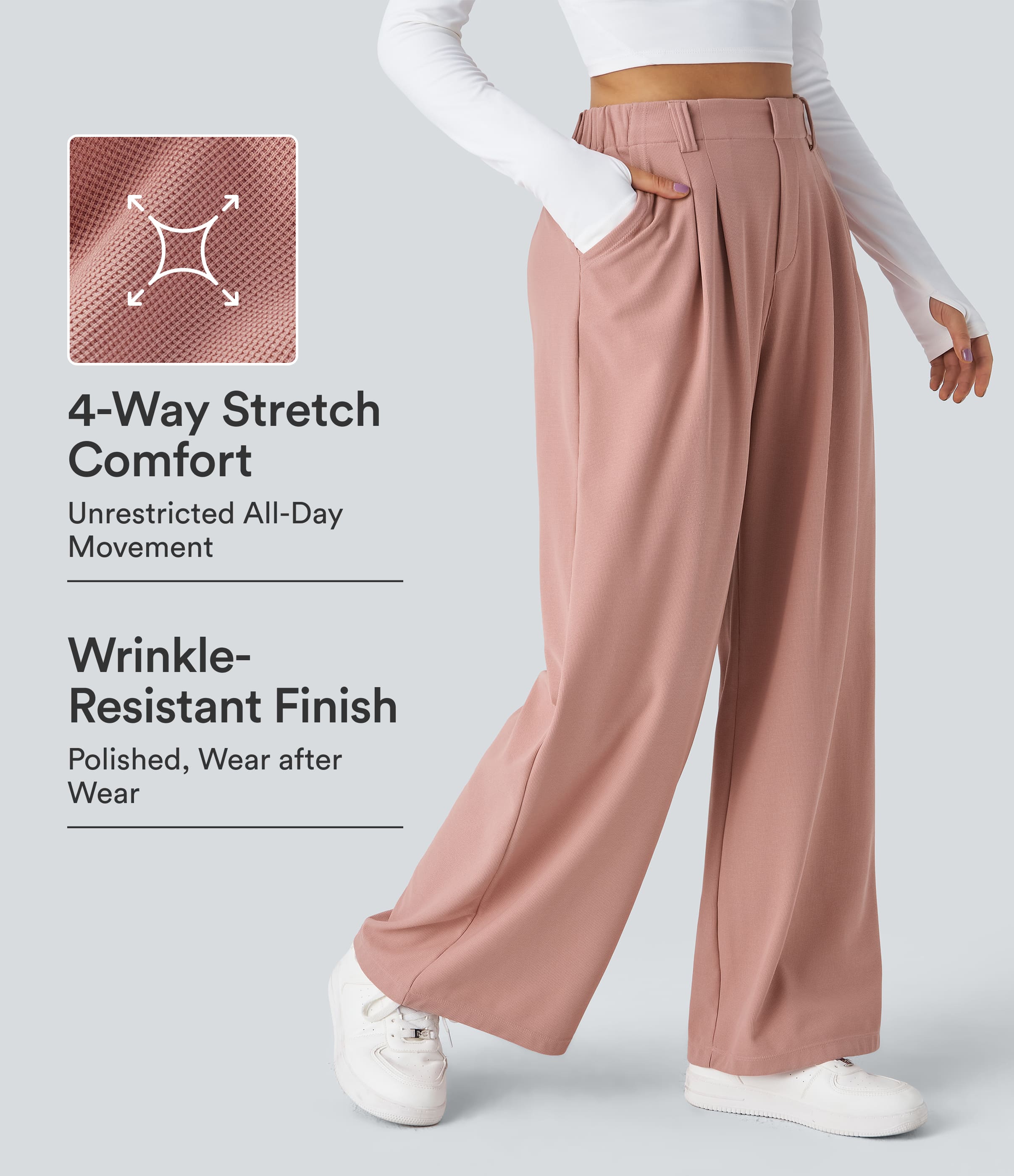 Halara Flex™ Arbeitshose mit hohem Bund, Taschen und weitem Bein (Waffelsohle)