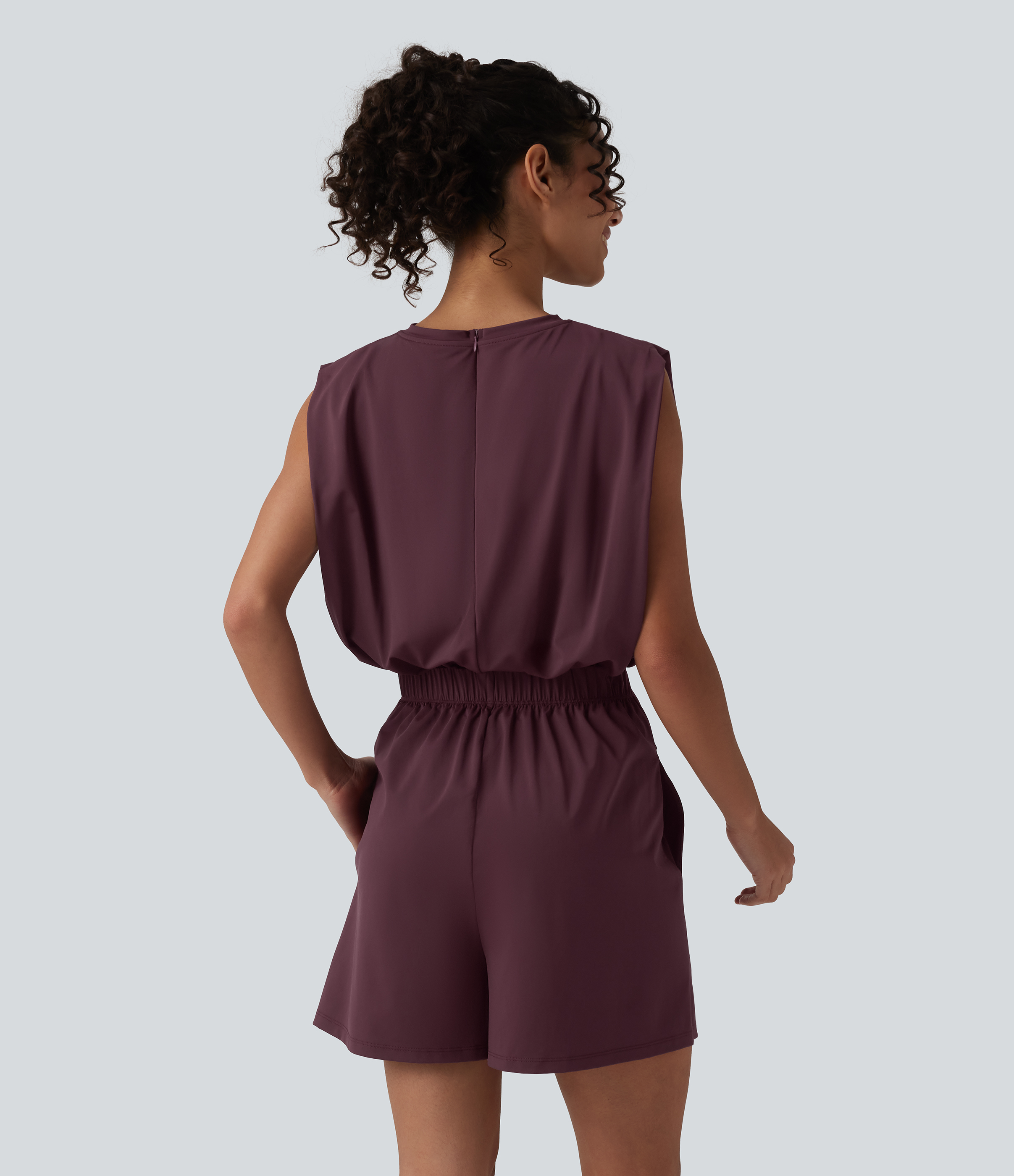 Fig Round Neck Sleeveless Tie-front InstantCool Casual Playsuit with Pockets-Easy Peezy-UPF50+ / 2