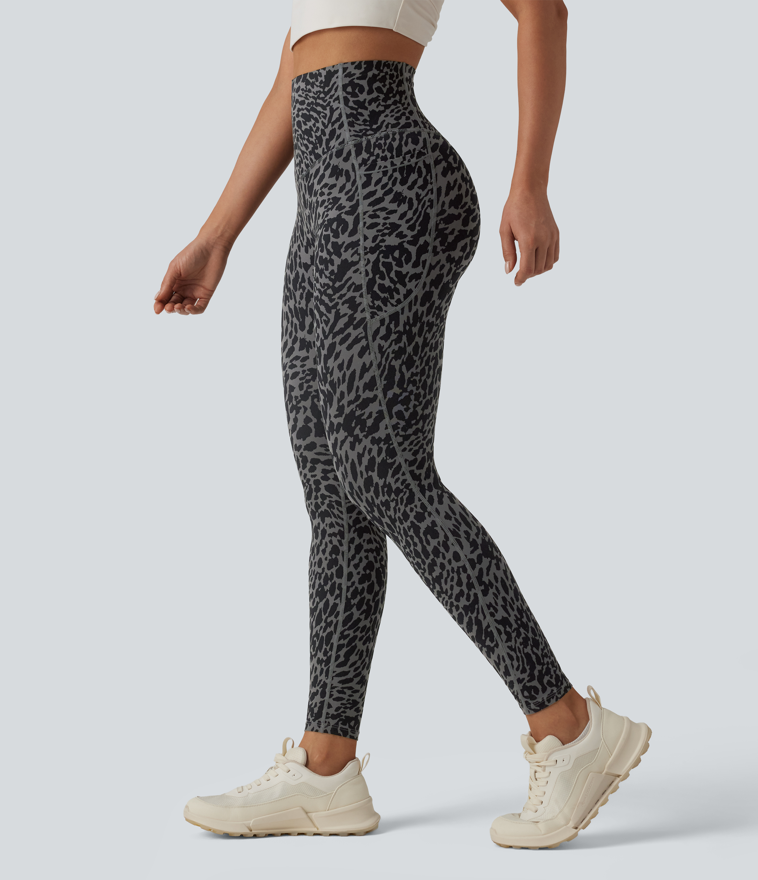 Halara UltraSculpt™ Leopard Print High Waisted Tummy Control Shaping Running 7/8 Leggings with Pockets