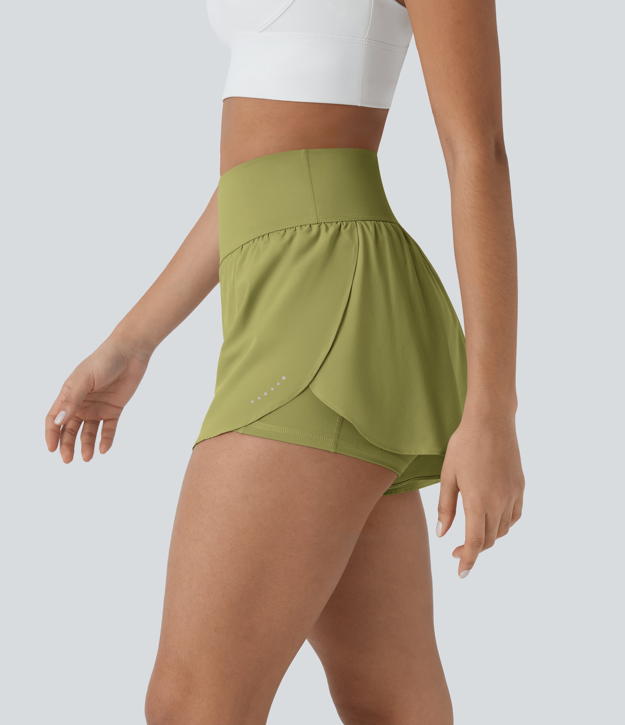 SoftlyZero™ QuickDry High Waisted Tummy Control Reflective Dots Crossover Hem 2-in-1 Running Shorts 3'' with Pockets