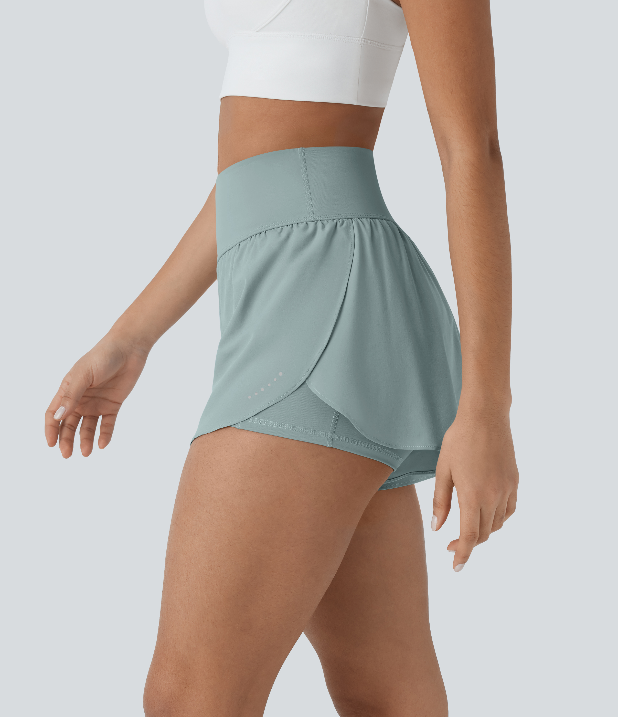 SoftlyZero™ QuickDry High Waisted Tummy Control Reflective Dots Crossover Hem 2-in-1 Running Shorts 3'' with Pockets