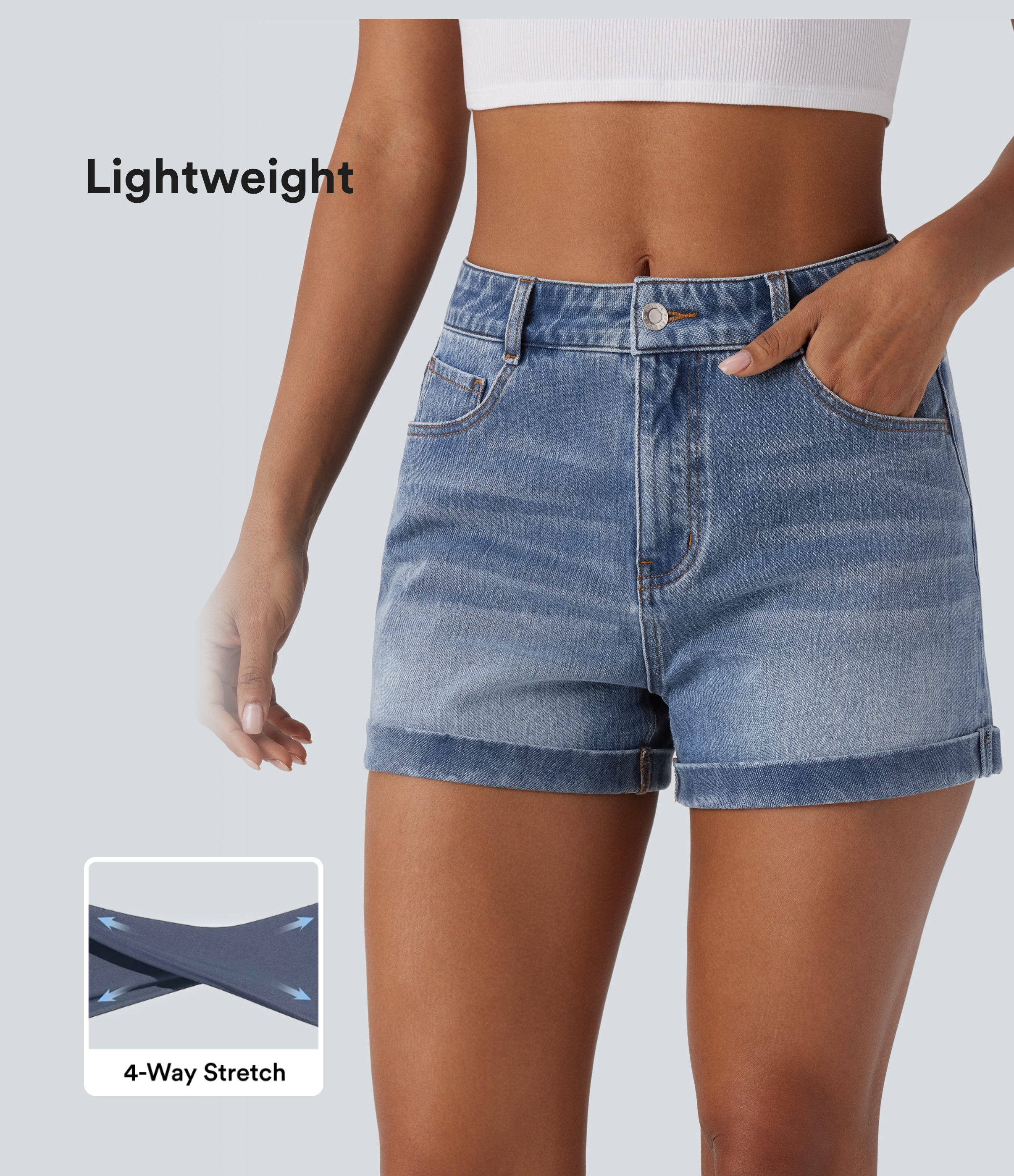 Halara Flex™ Mid Rise Zipper Pockets Denim Women Mini Casual Shorts 3''