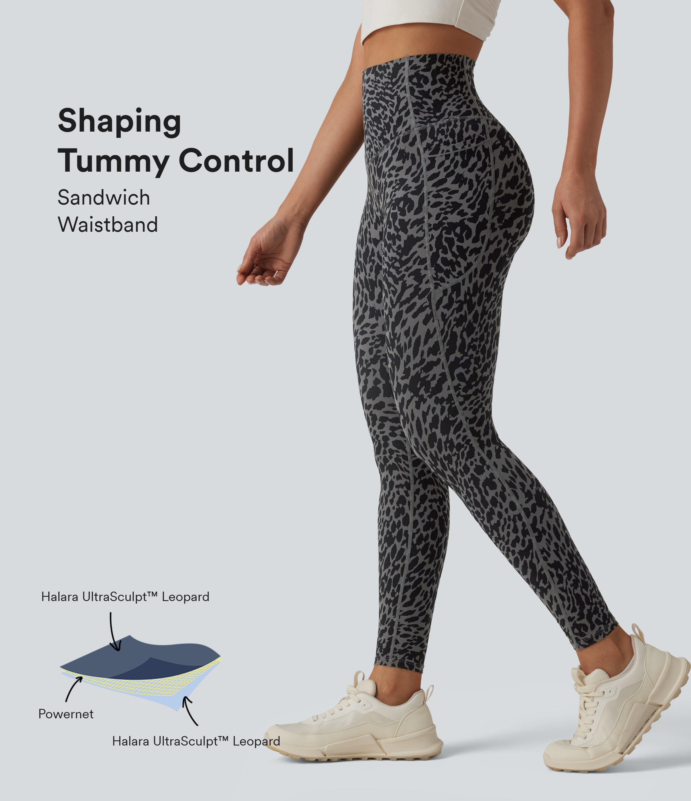 Halara UltraSculpt™ Leopard Print High Waisted Tummy Control Shaping Running 7/8 Leggings with Pockets