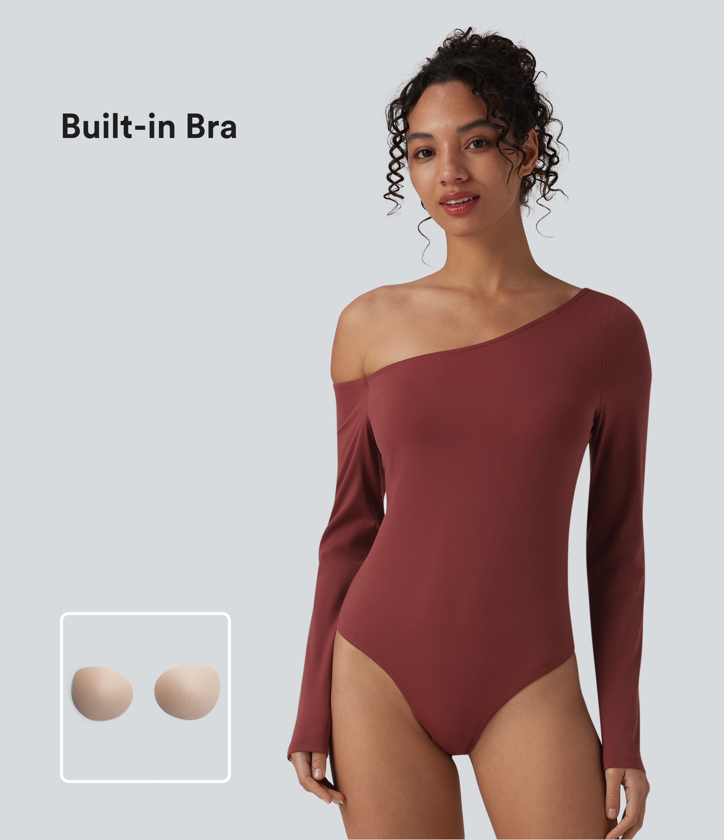SoftlyZero™ Luftiger One-Shoulder-Langarmbody mit integriertem BH für angenehm kühlen Tragekomfort