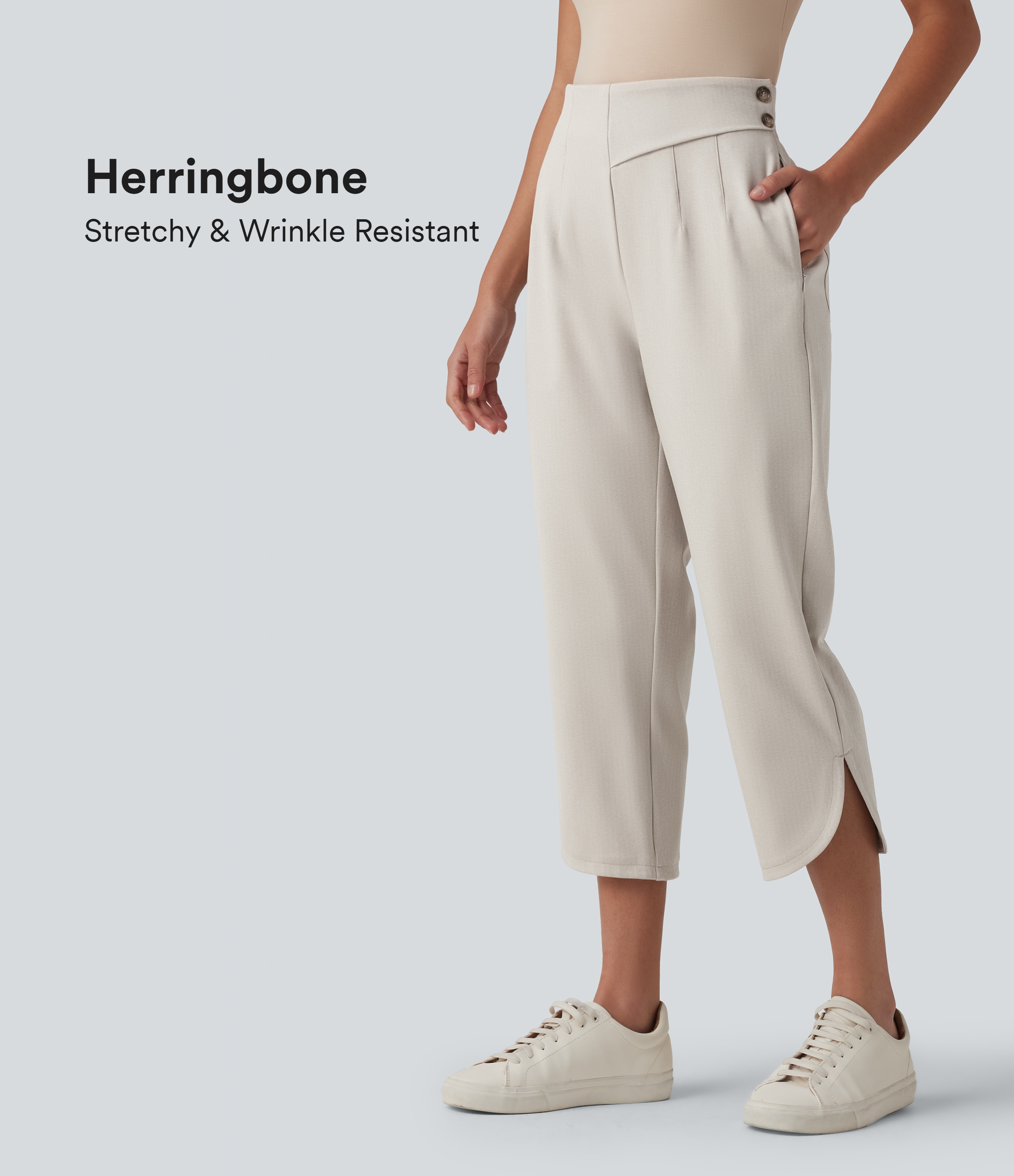 Pantalon tailleur 7/8 fuselé Halara Flex™ à chevrons taille haute avec ourlet arrondi et poches