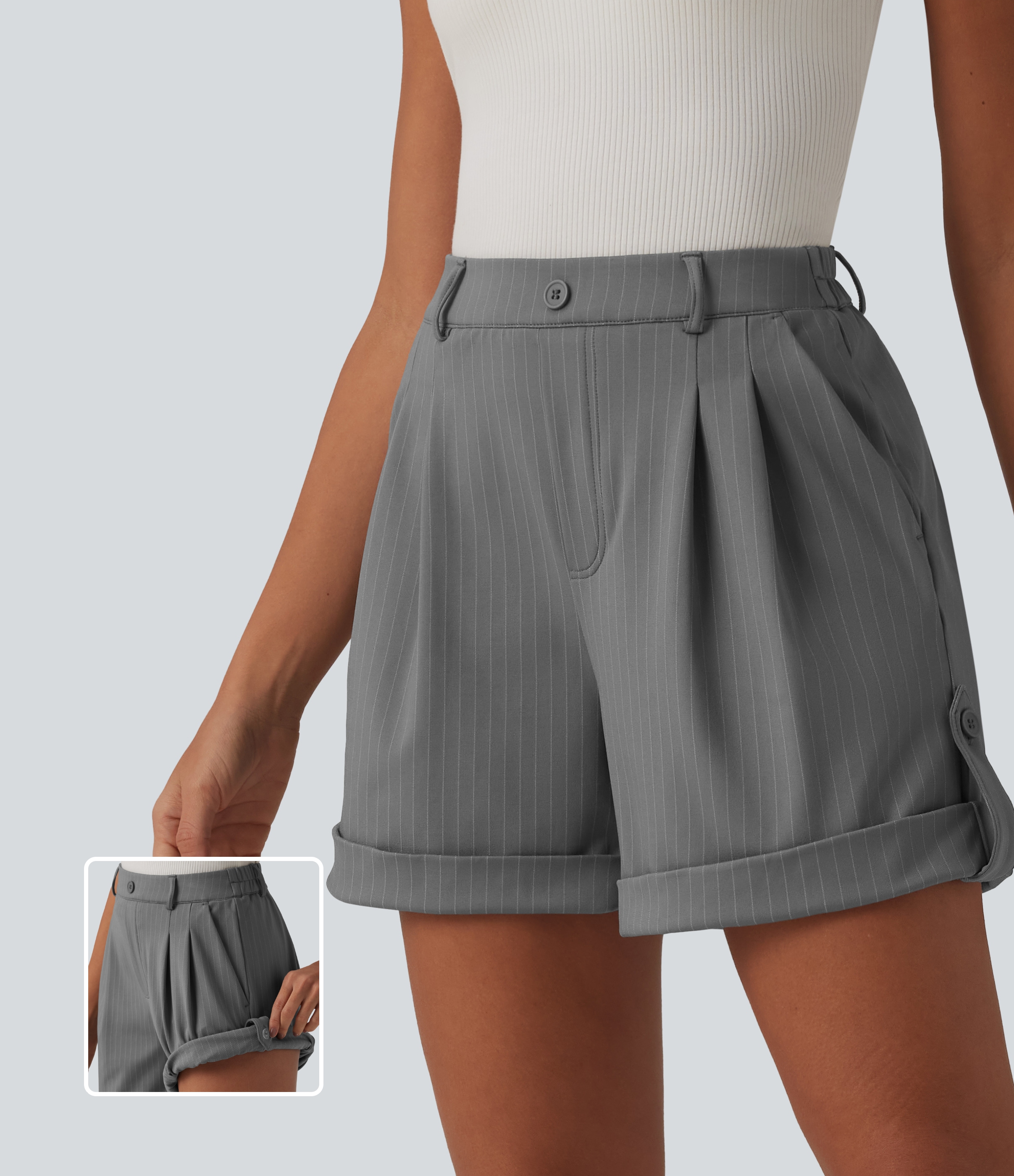 Lässige Shorts mit hohem Bund, Seitentaschen und Streifen - 12,7 cm