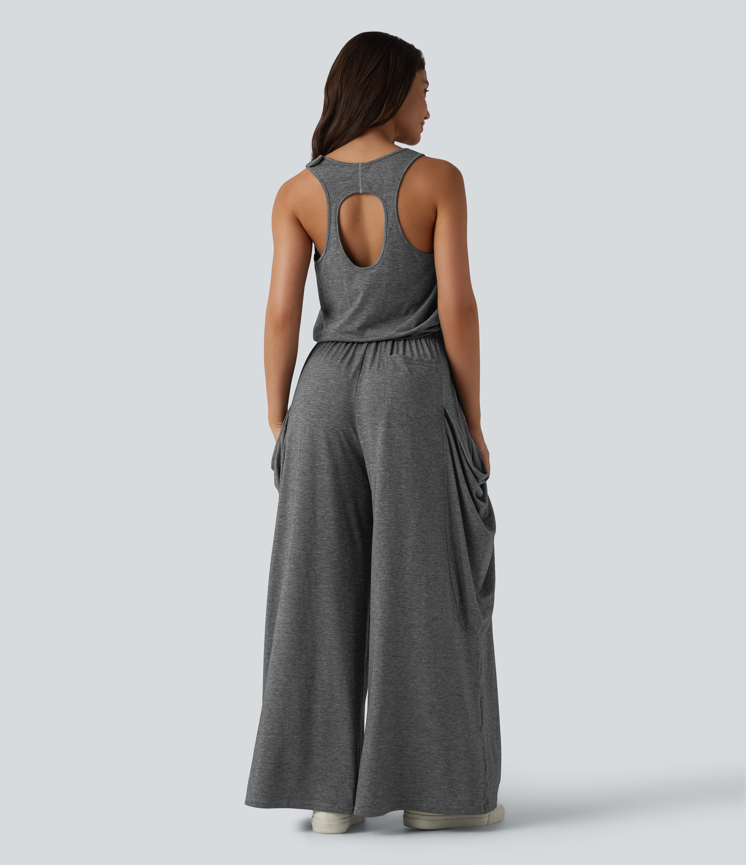 Sleeveless Cut Out Wide Leg Casual Jumpsuit with Pockets-Easy Peezy Edition