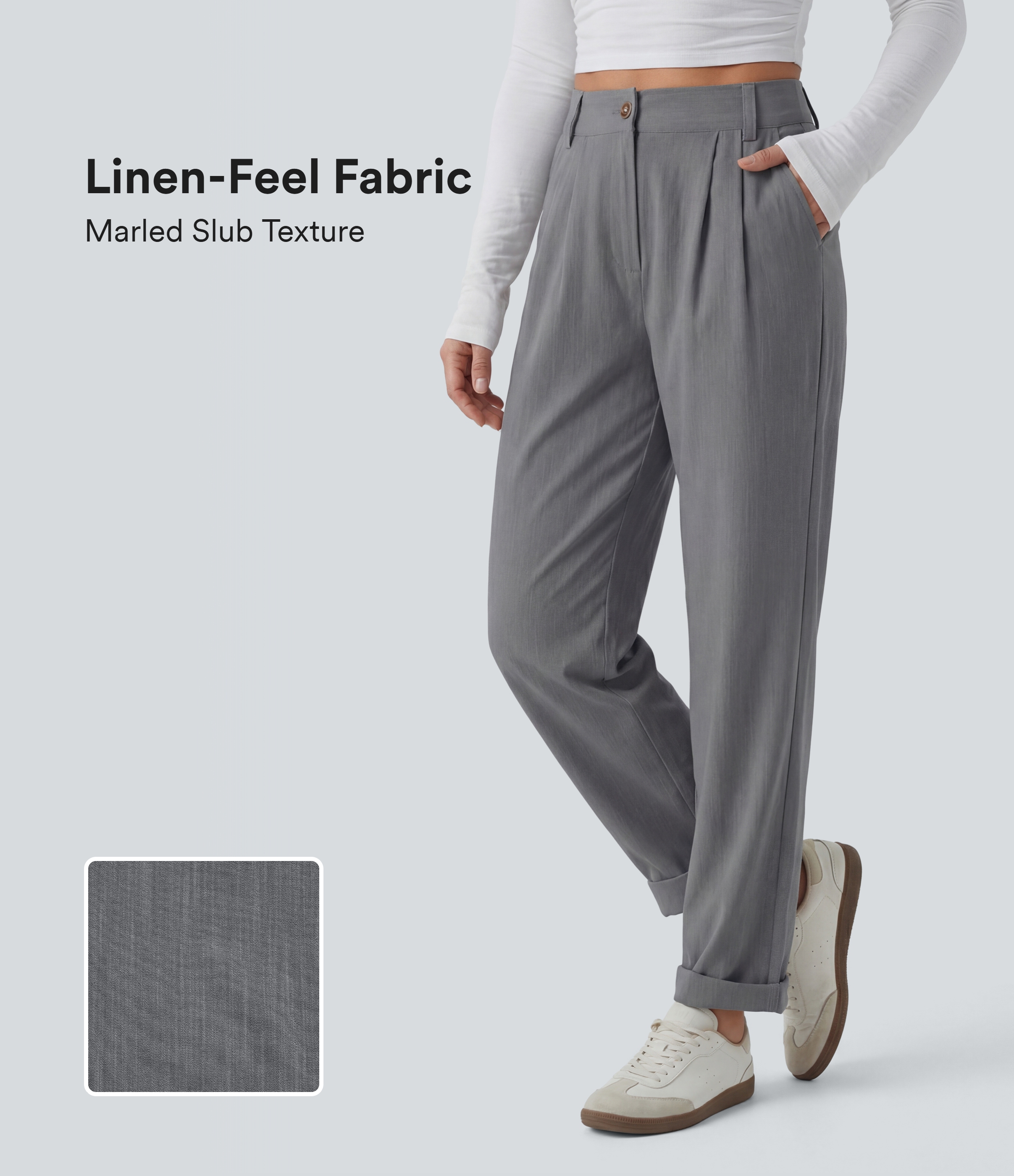 Lässige Hose in Leinenoptik mit mittelhohem Bund und Seitentaschen