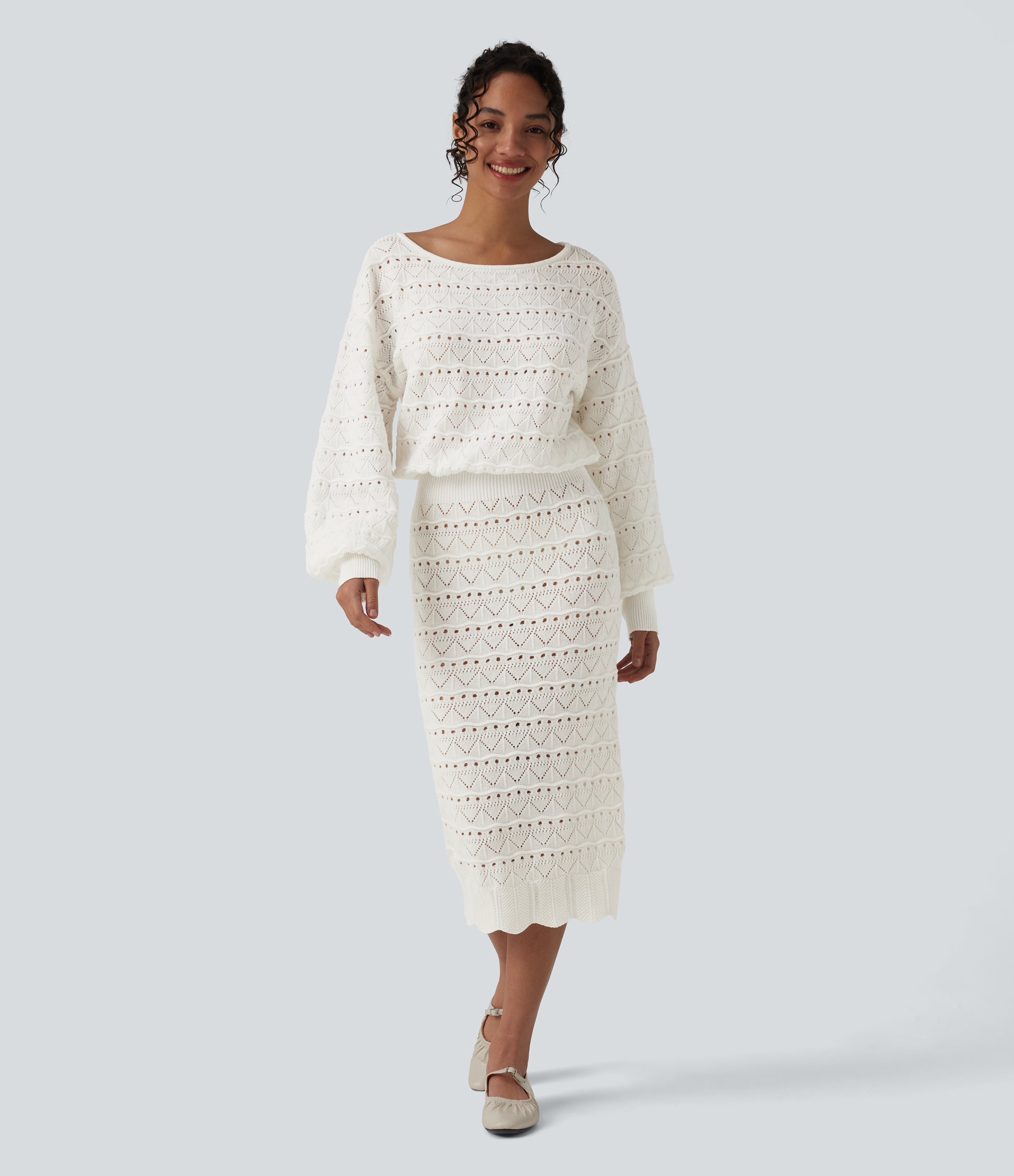 Robe pull midi casual col bateau à manches longues