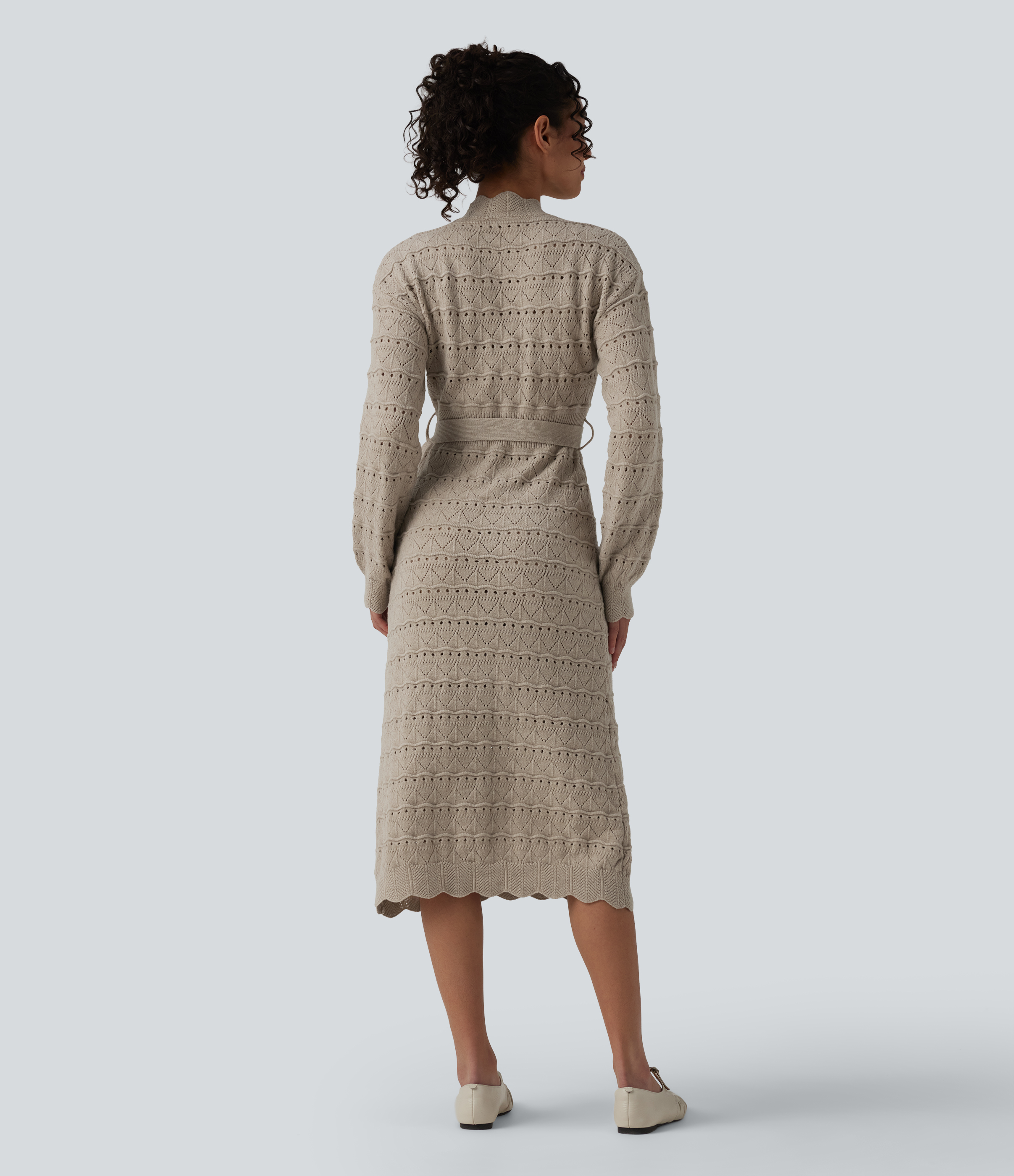 Silver Lining Long Sleeve Belted Midi Casual Sweater Dress / 2