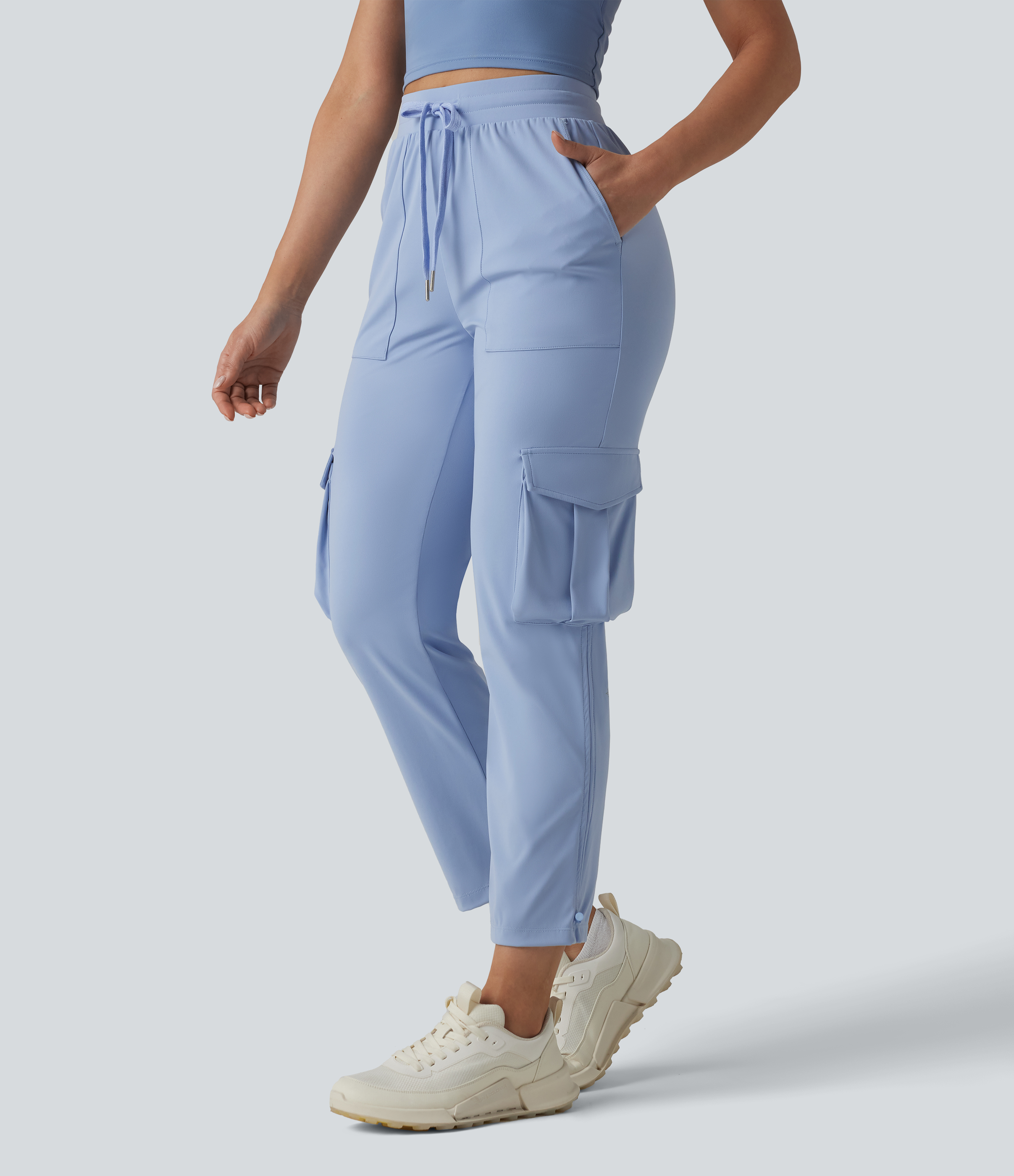 SoftlyZero™ Airy Mid Rise Drawstring InstantCool Workout Cargo Pants with Pockets-UPF50+
