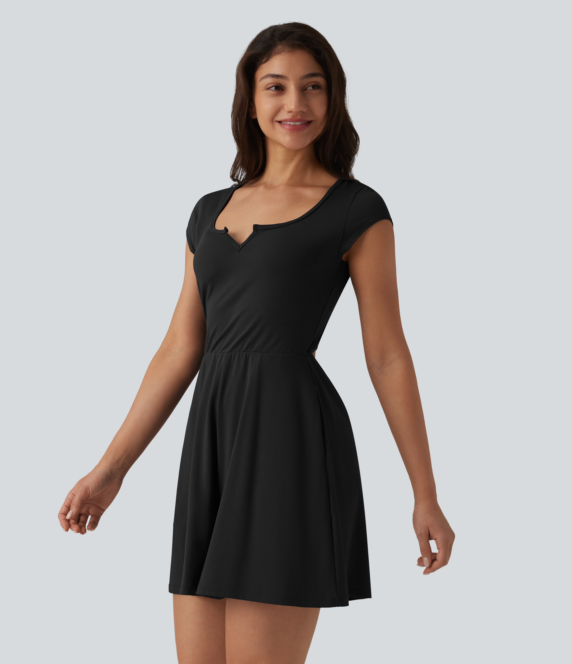 Halara SoftlyZero™ Airy Short Sleeve Wide Leg InstantCool Yoga Romper with Pockets-Easy Peezy Edition Workout Dress