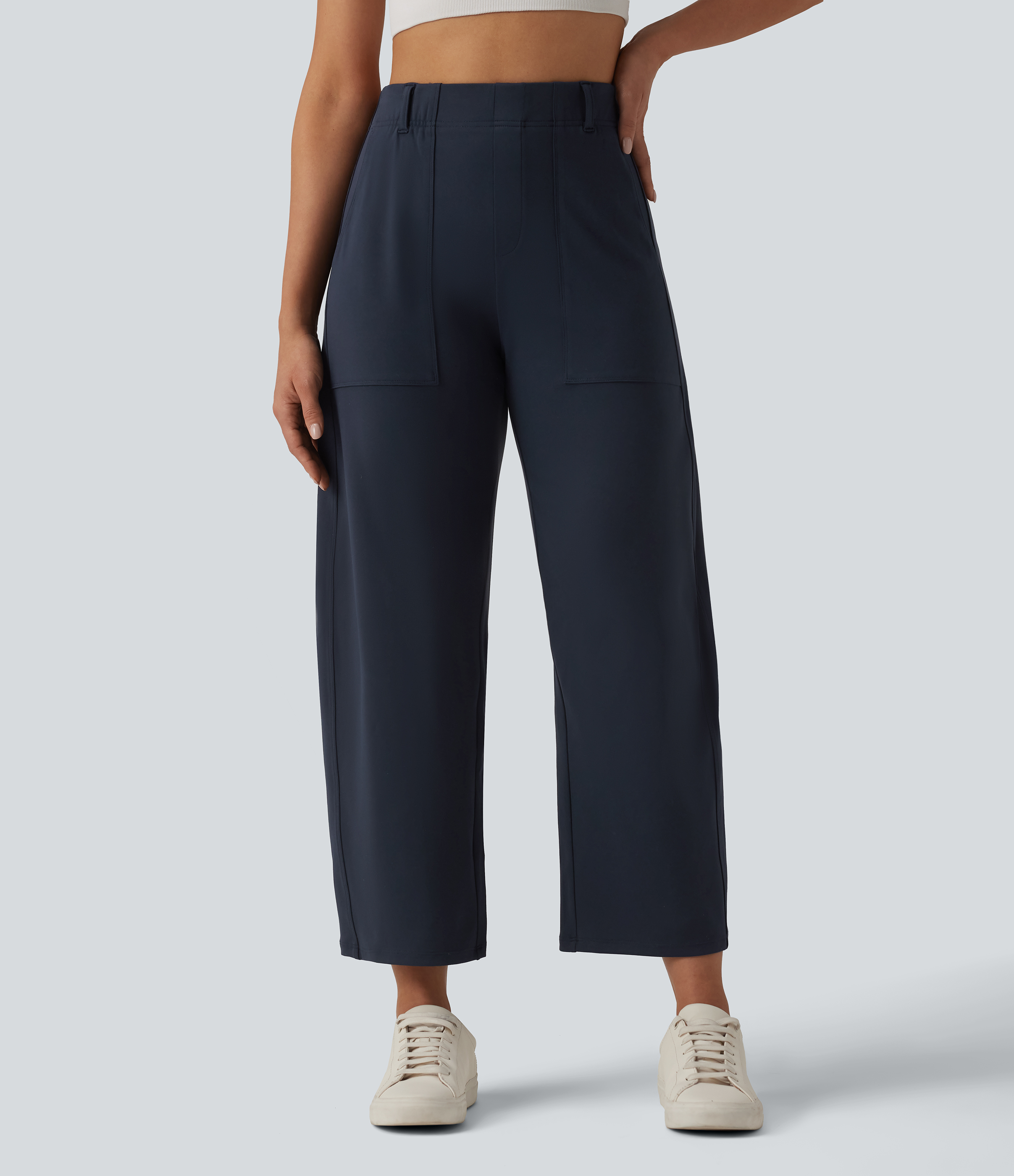 DayStretch High Waisted Barrel Leg Casual Trousers with Pockets