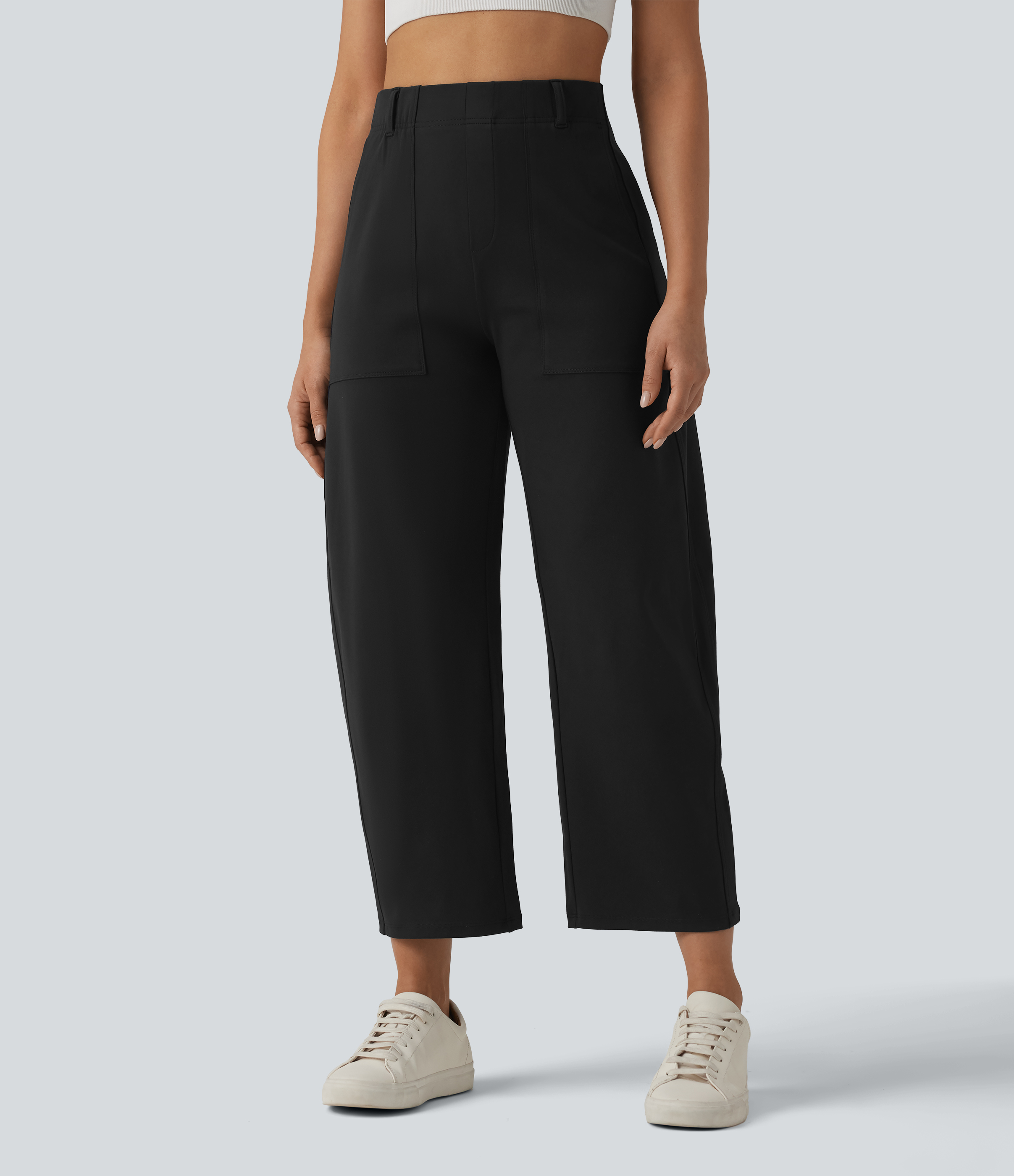 DayStretch - Lässige Hose mit hohem Bund, Seitentaschen und Barrel-Leg