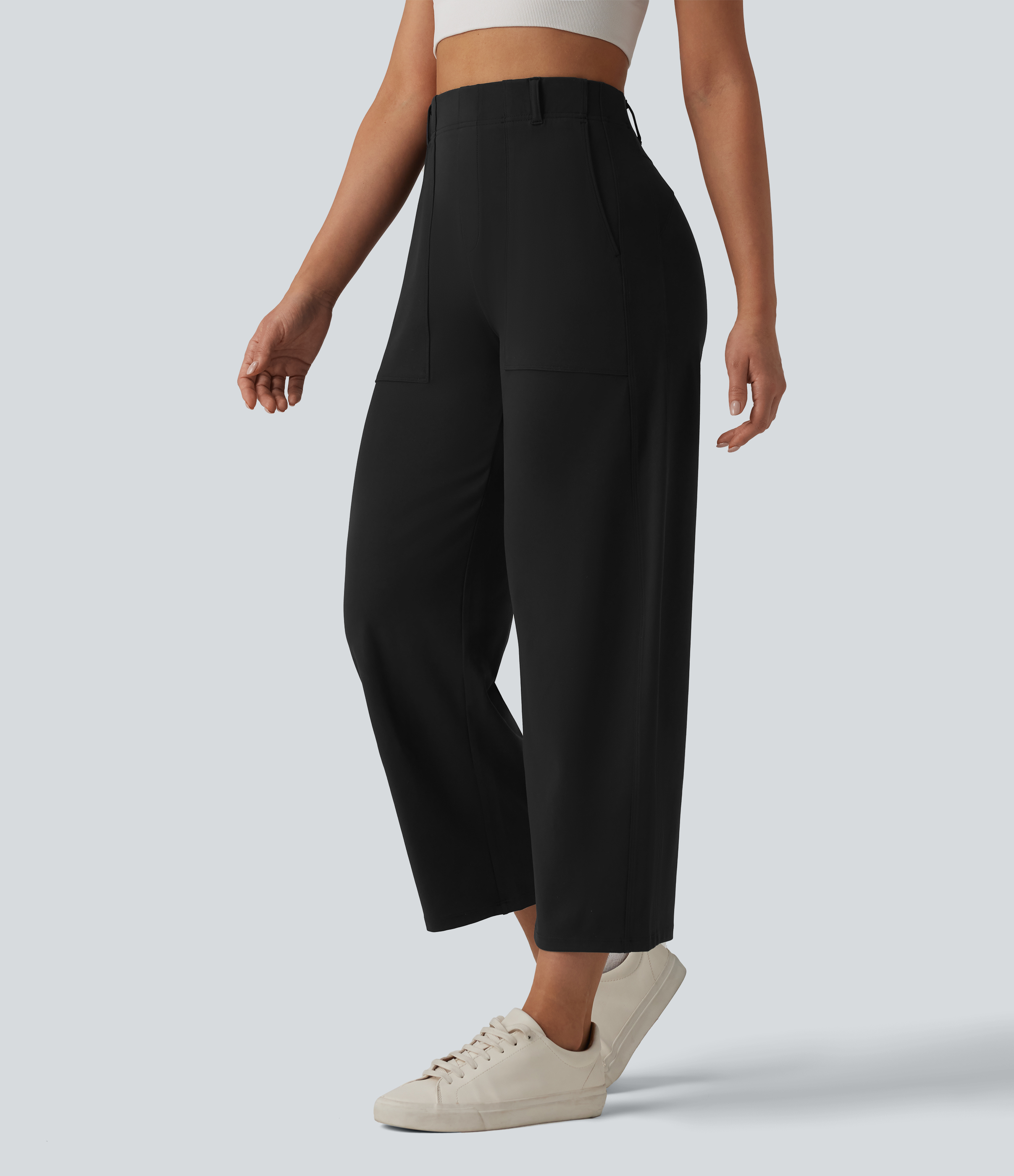 Pantalon décontracté DayStretch taille haute, coupe barrel avec poches