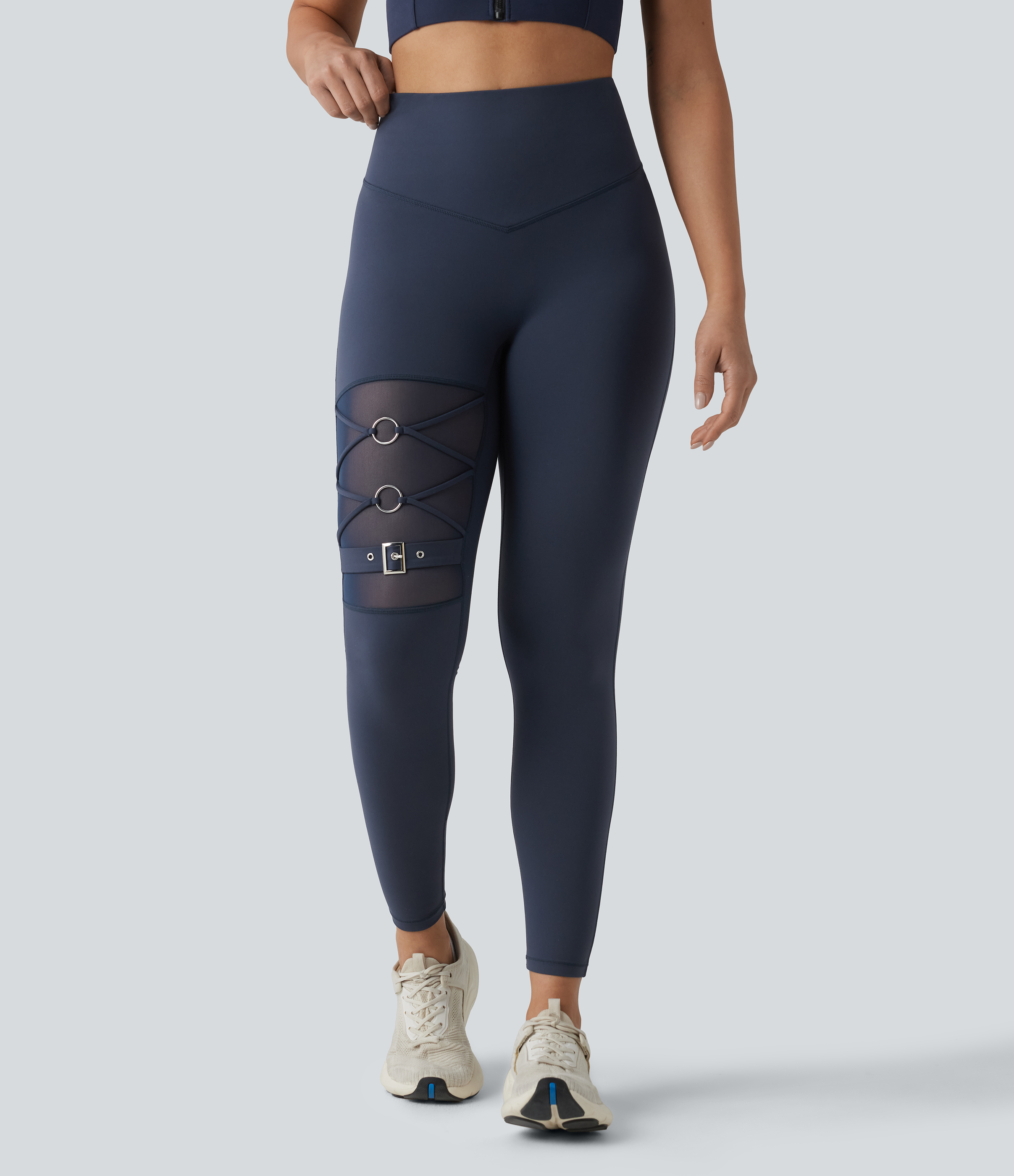 Halara UltraSculpt™ High Waisted Tummy Control Breathable Mesh Buckle Yoga 7/8 Leggings