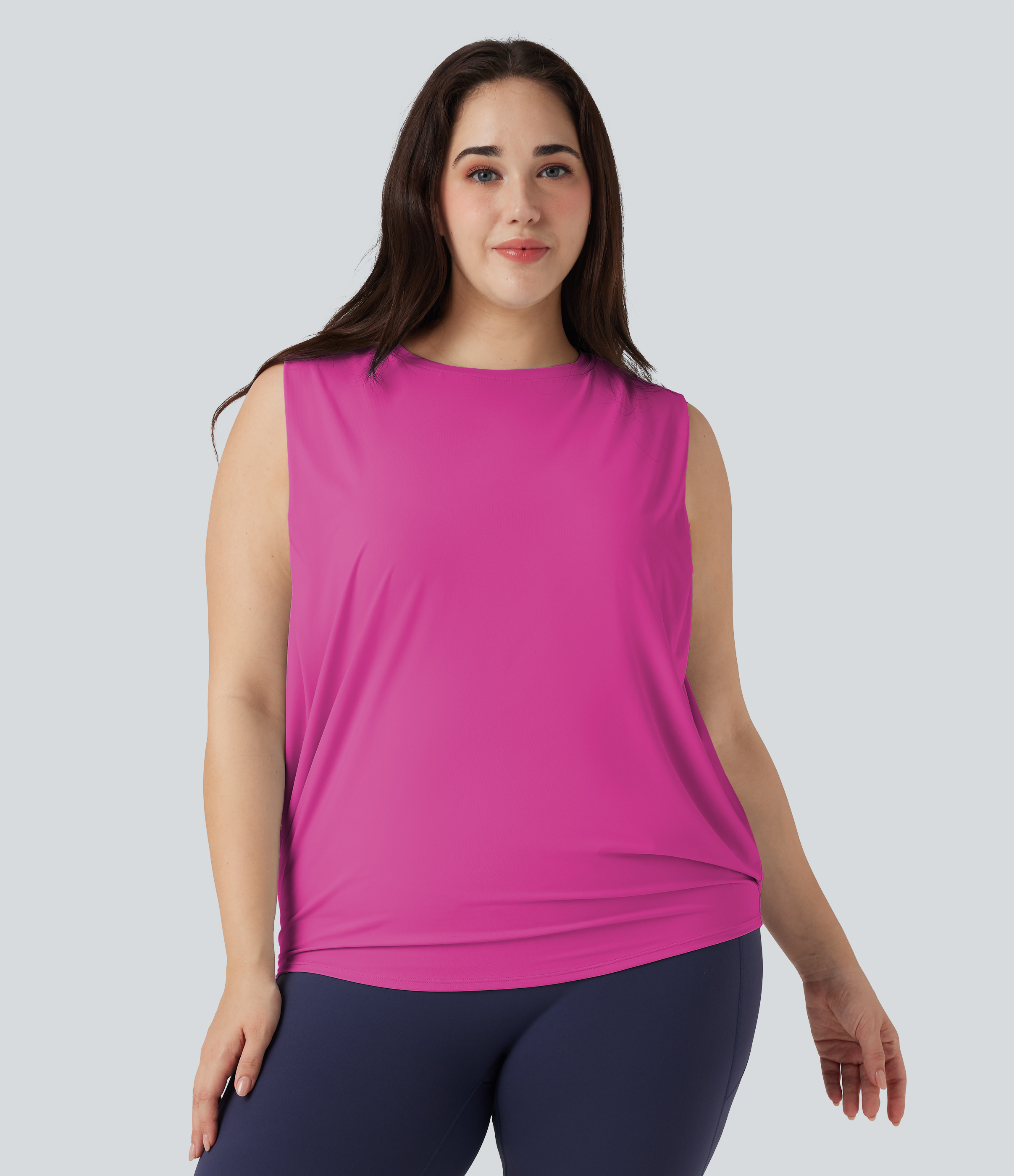 Plus Size Round Neck Cool Touch Yoga Tank Top-UPF50+