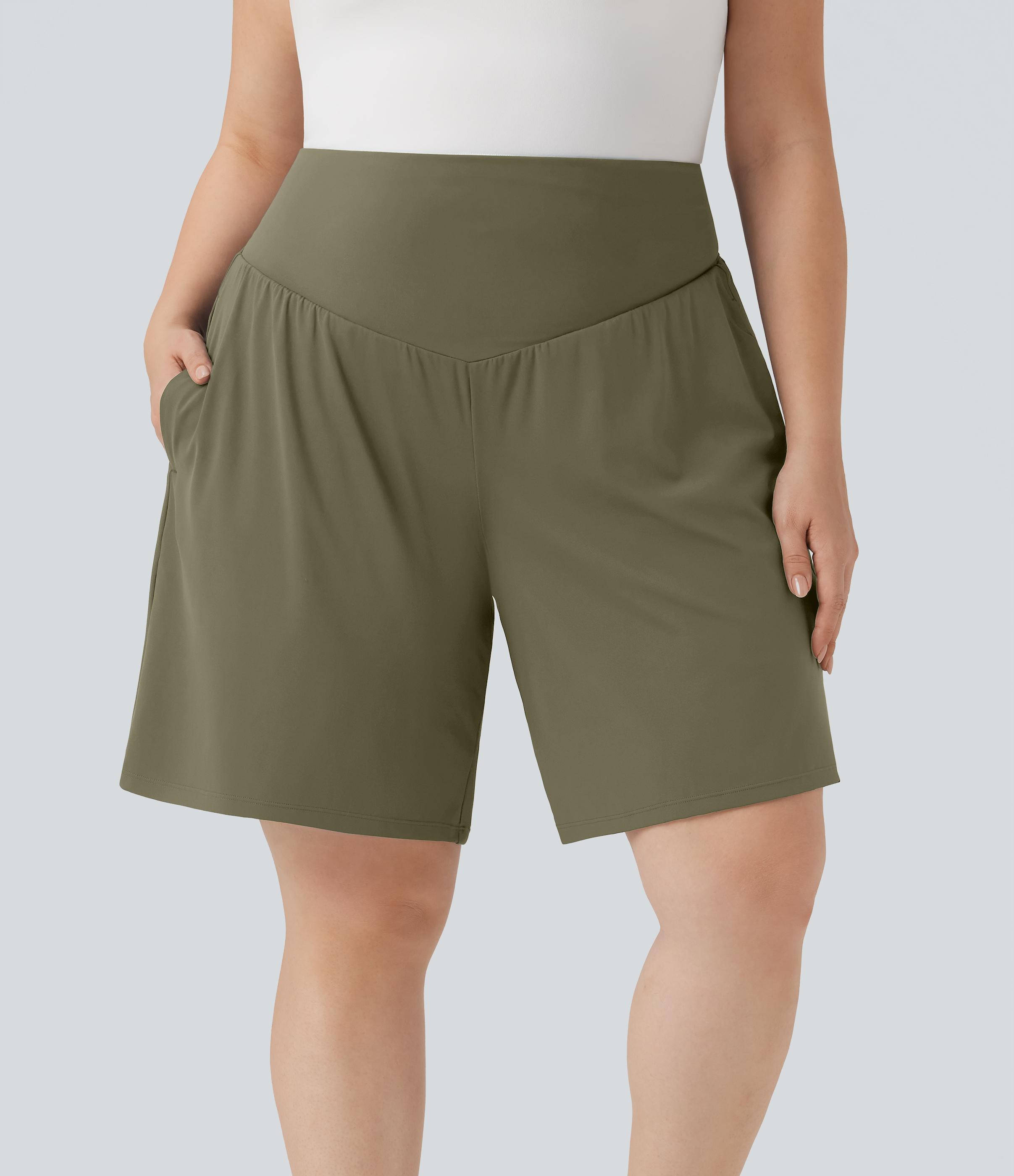 Plus Size SoftlyZero™ Airy High Waisted Cool Touch Yoga Bermuda Shorts with Pockets