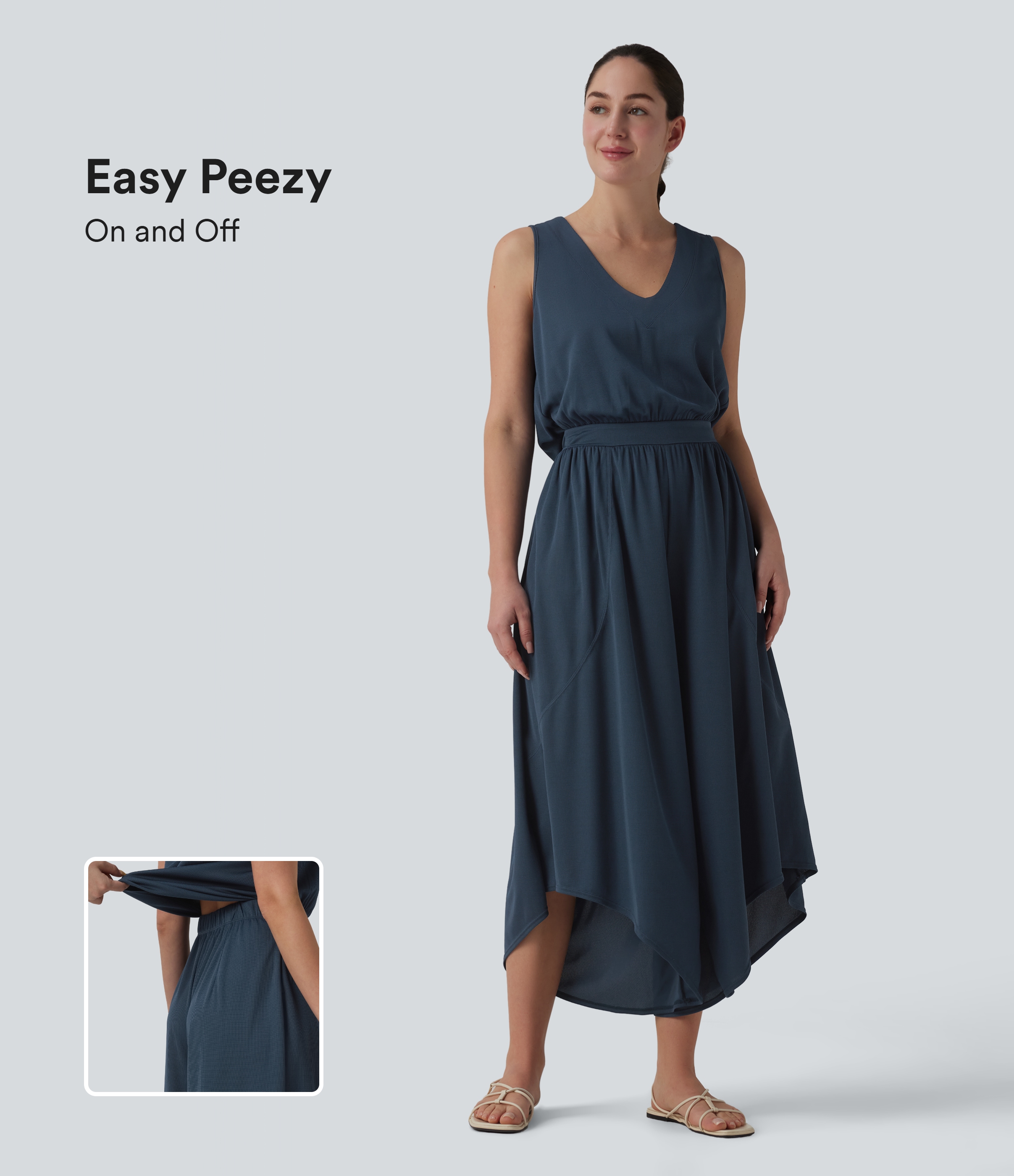 V Neck Flowy Waffle Casual Jumpsuit with Pockets-Easy Peezy Edition