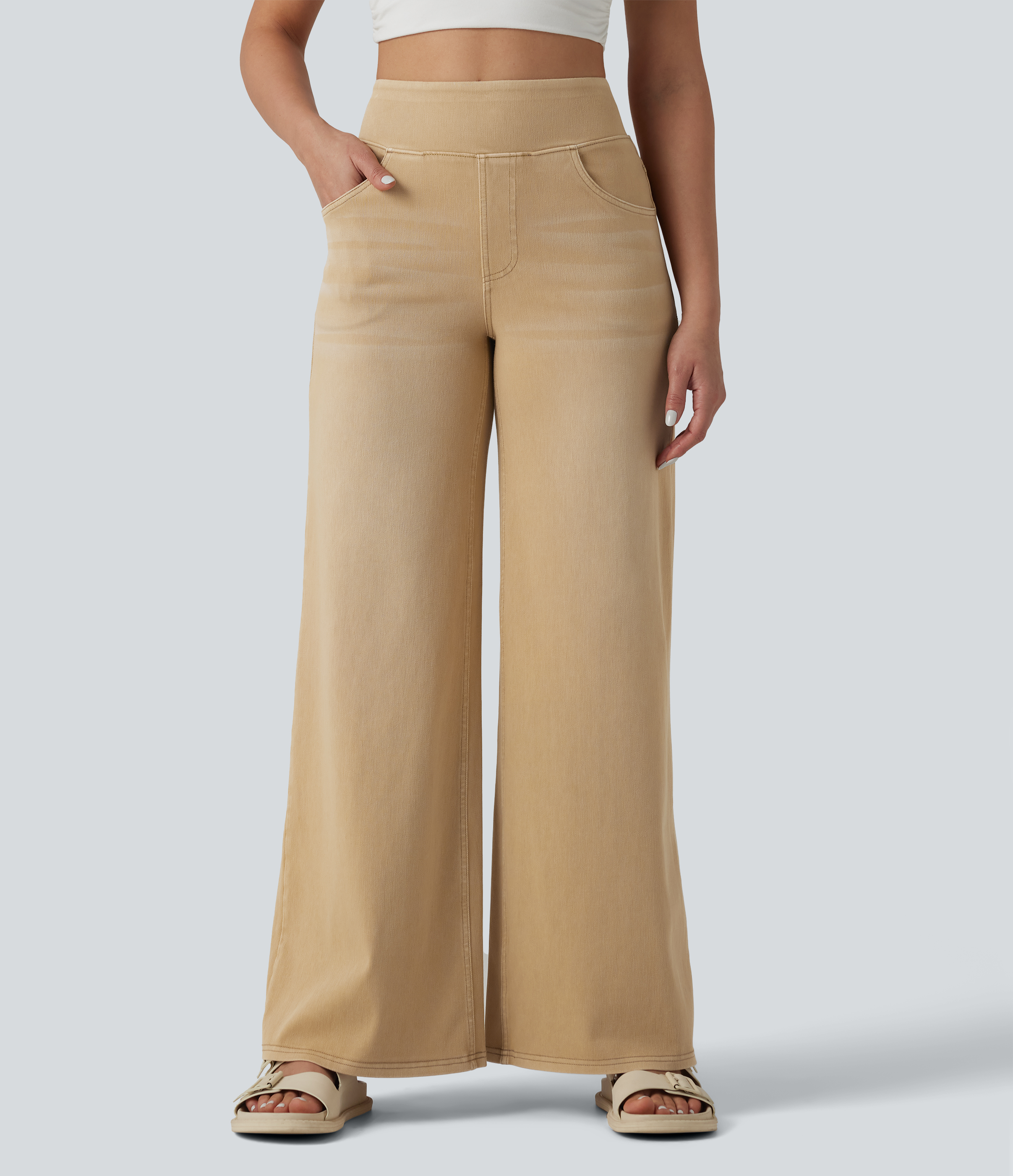 Halara Flex™ Jean large coloré délavé taille haute avec poches