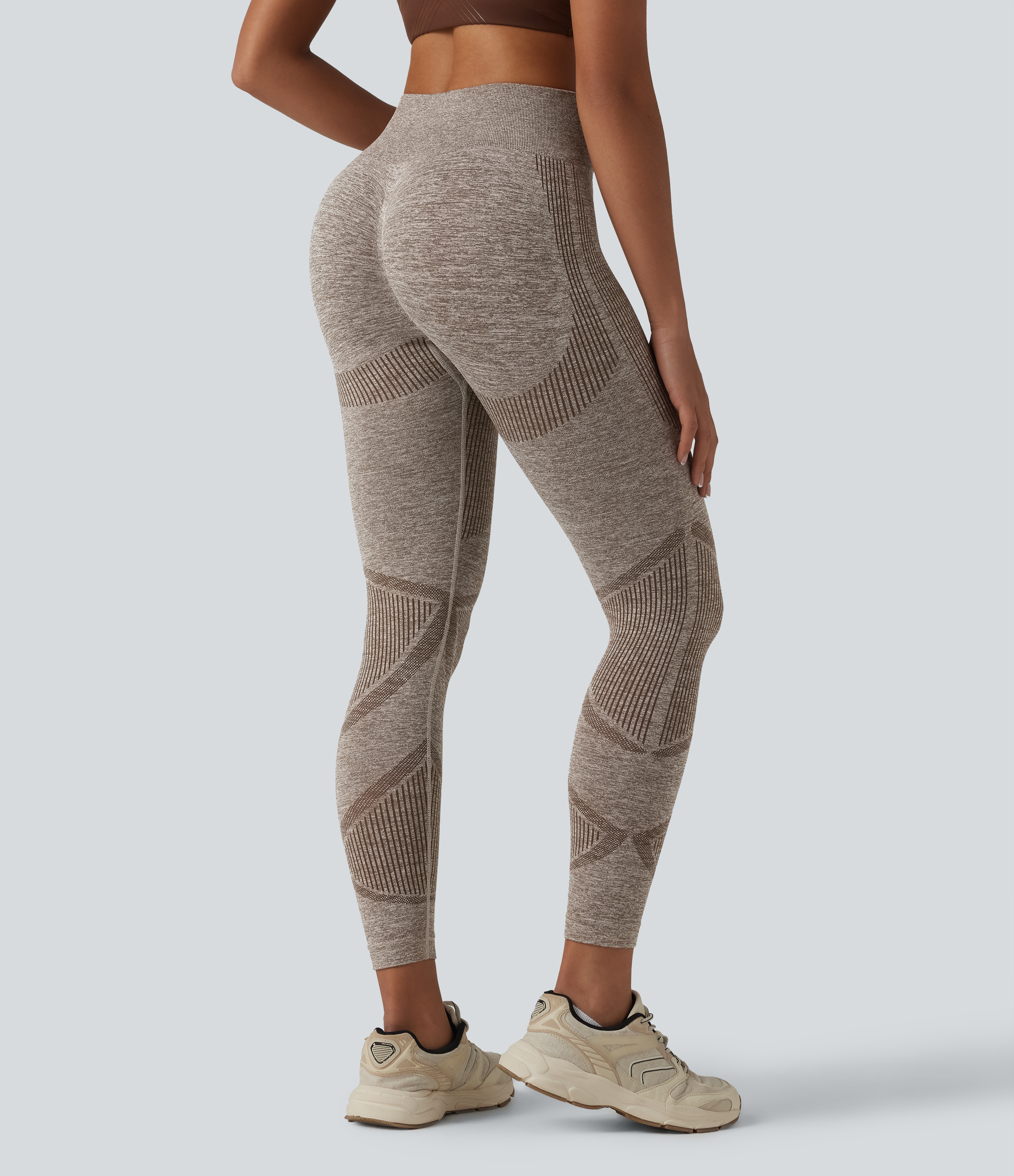 Halara OneForm Seamless Flow High Waisted Heather Yoga Leggings  - Sahara Marl - M(7/8) gym leggings leggings with pockets