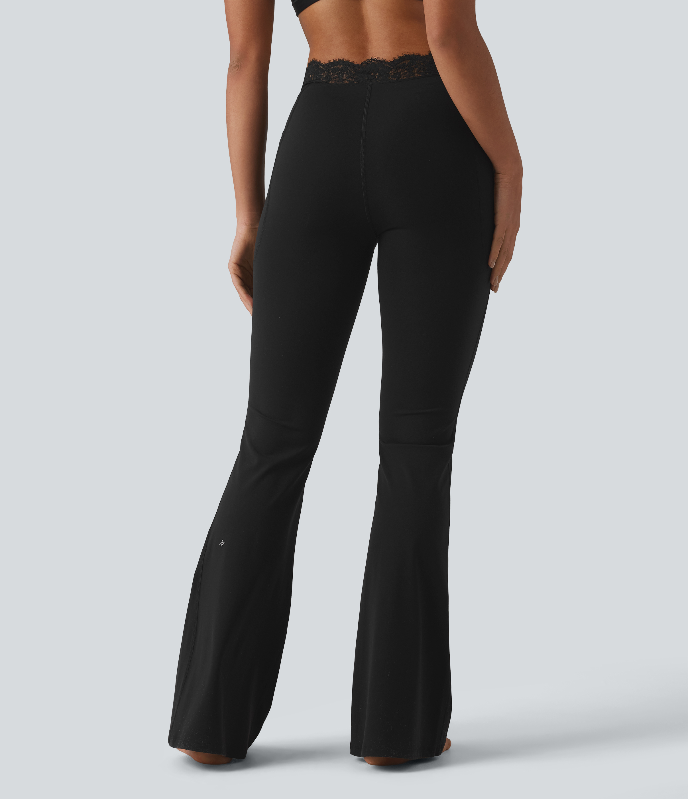 Black Halara UltraSculpt™ V-Shaped High Waisted Contrast Lace Yoga Flare Leggings with Pockets / 2