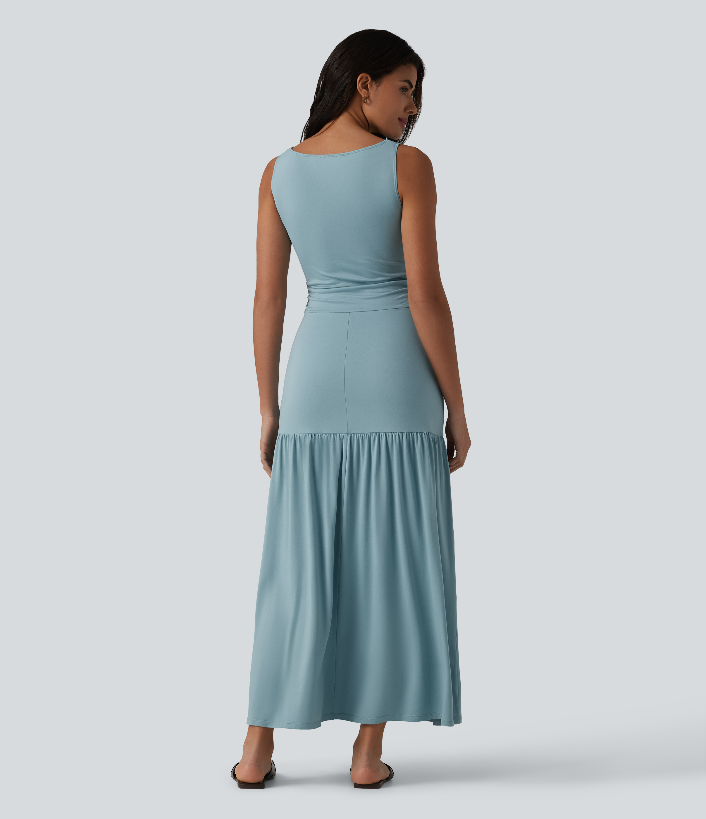 Stone Blue Sleeveless Bodycon Flowy Maxi Casual Dress / 2