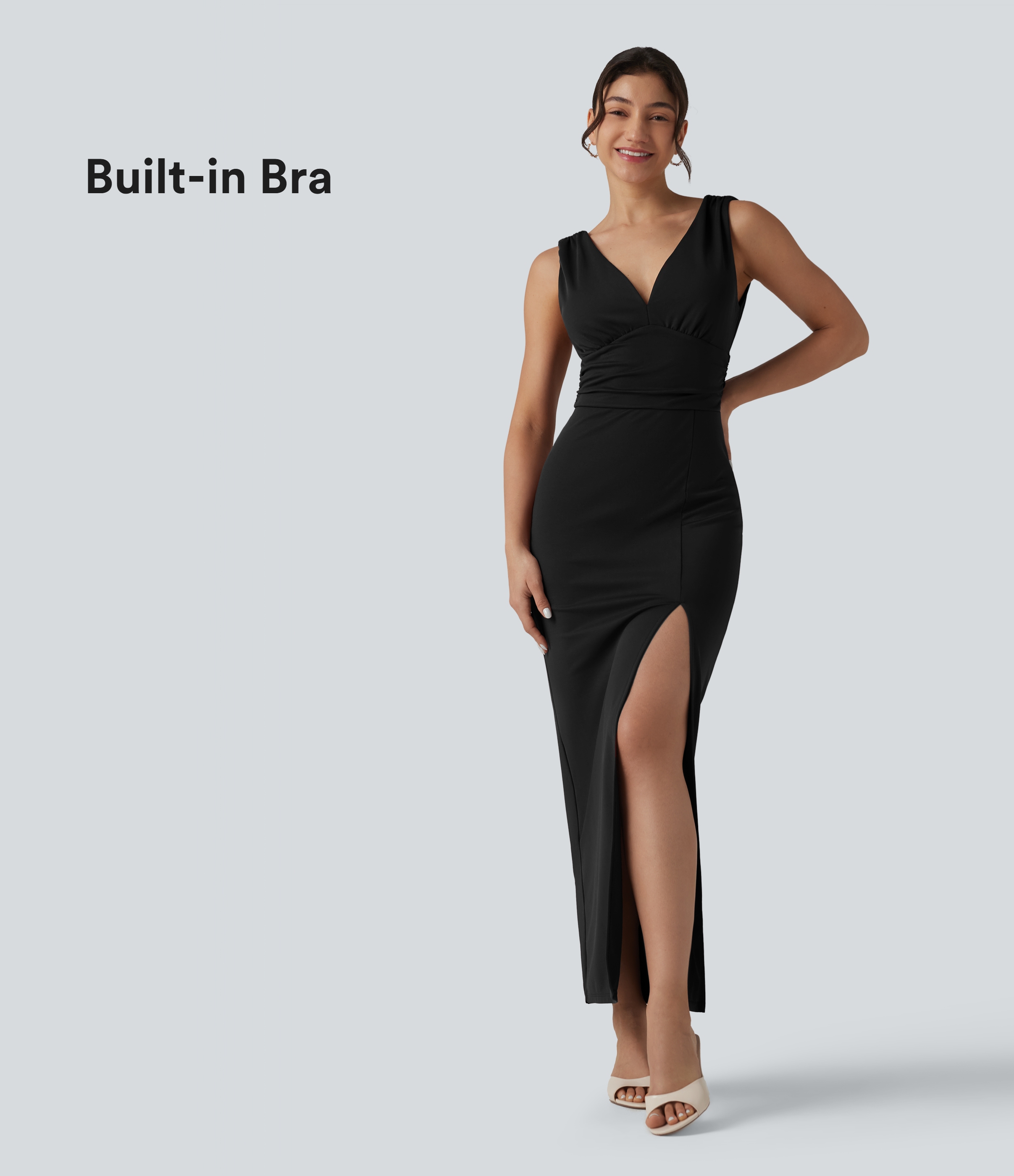 V Neck Built-in Bra Bodycon Maxi Dress