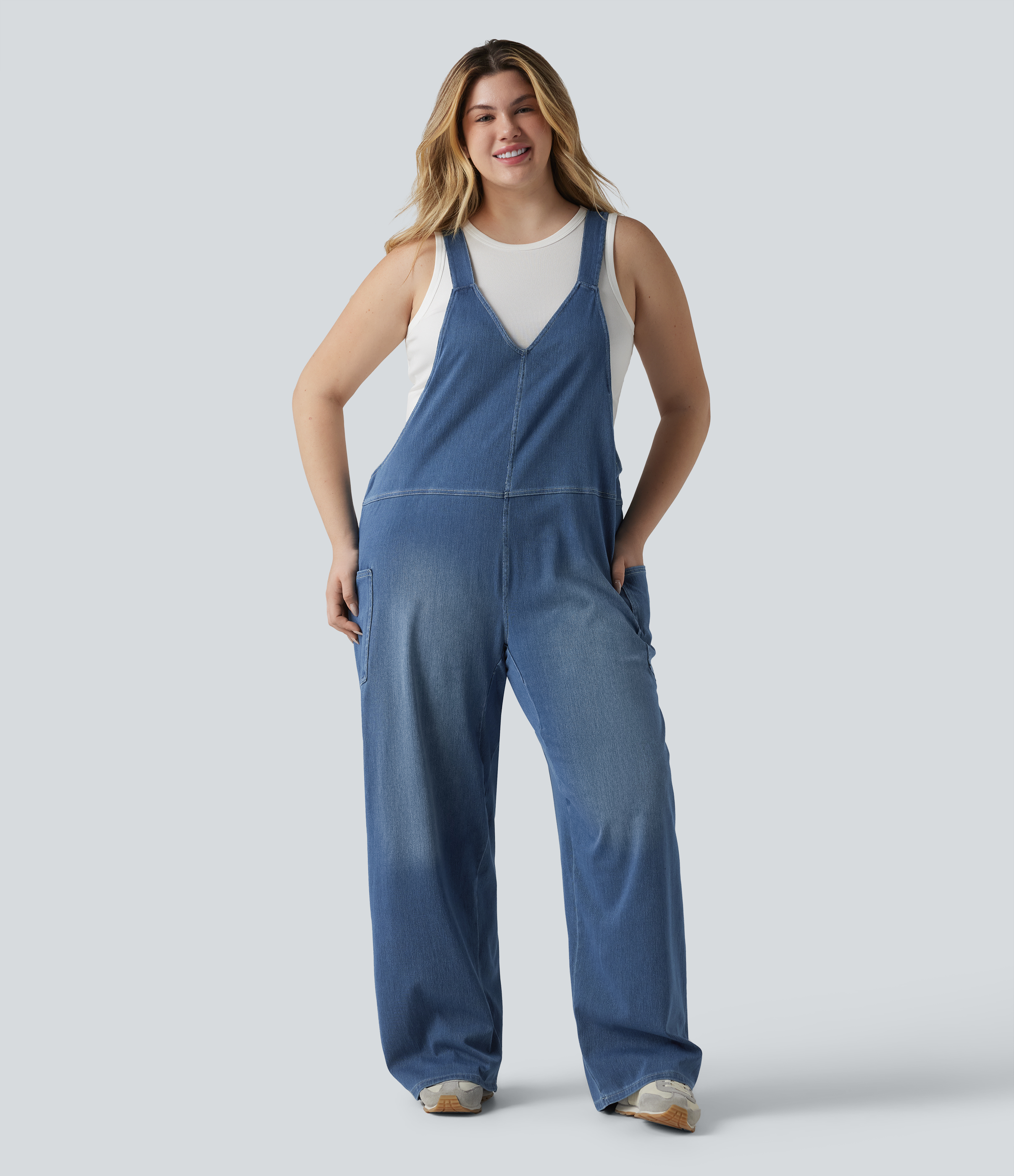 Women's Halara Flex™ V Neck Washed Denim Casual Plus Size Overalls