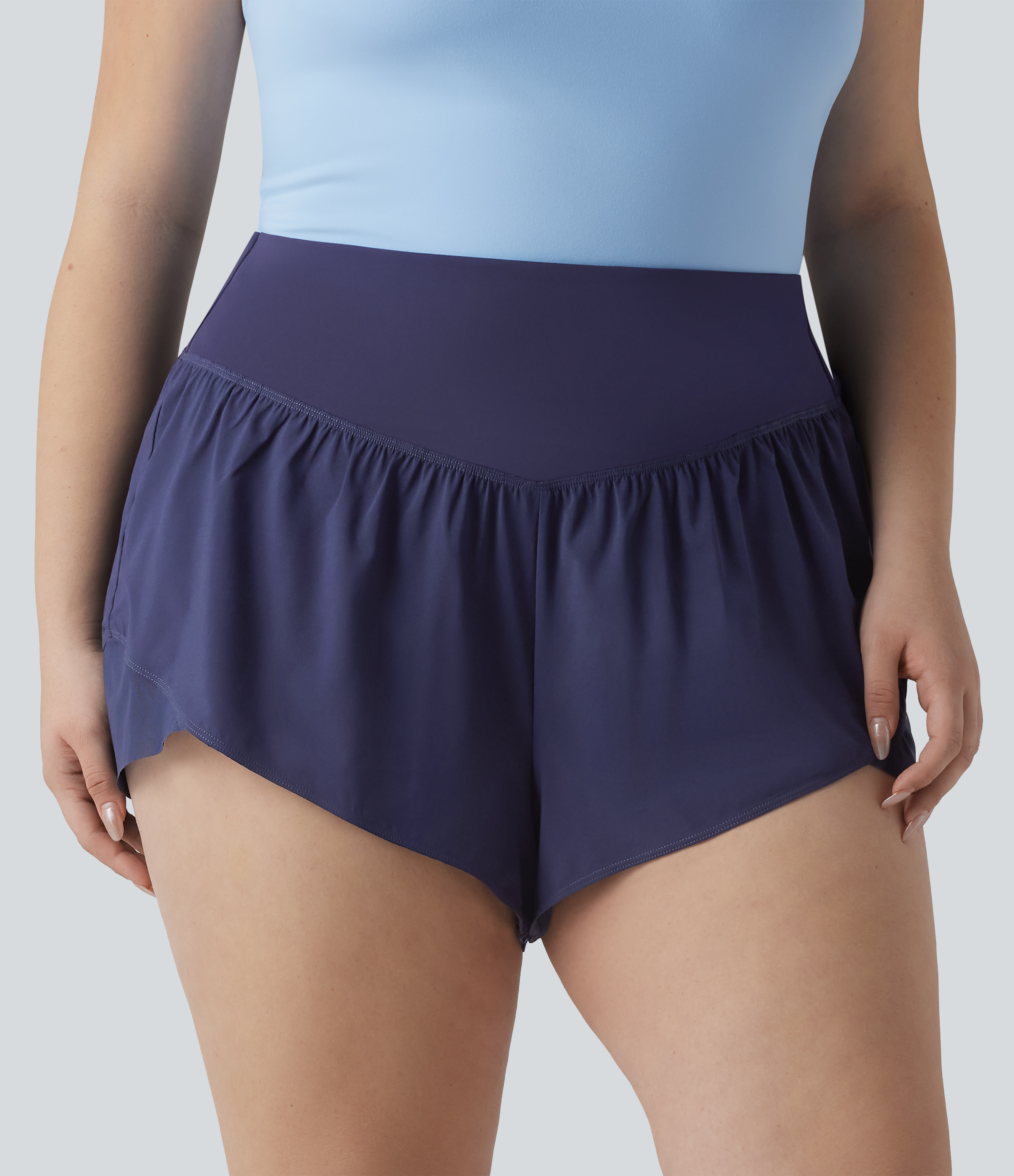 Plus Size Breezeful™ High Waisted Crossover Hem Quick Dry Yoga Shorts with Pocket