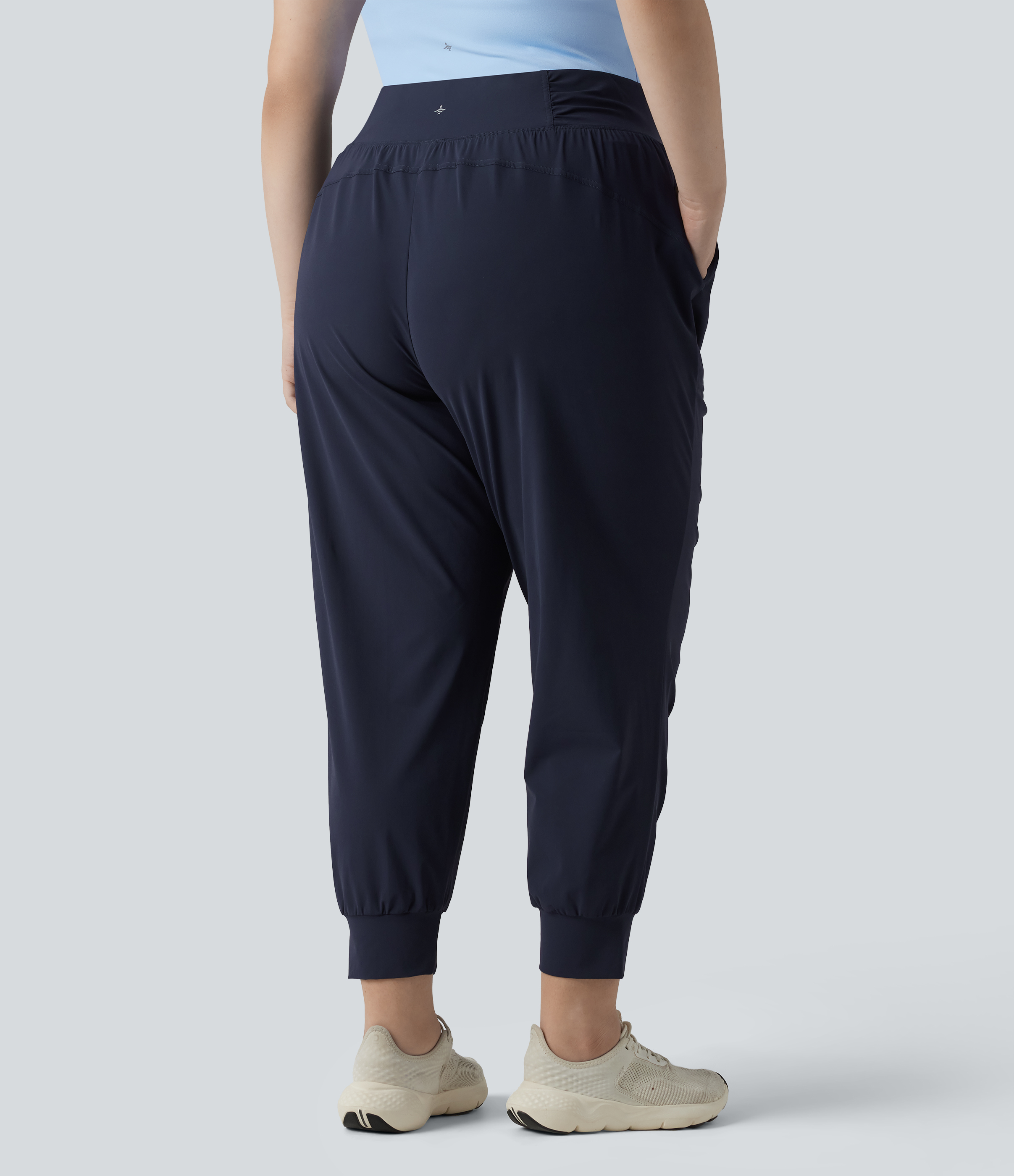 Peacoat Plus Size High Waisted Drawstring Ruched Tapered Quick Dry InstantCool Dance Joggers with Pockets-UPF40+ / 2