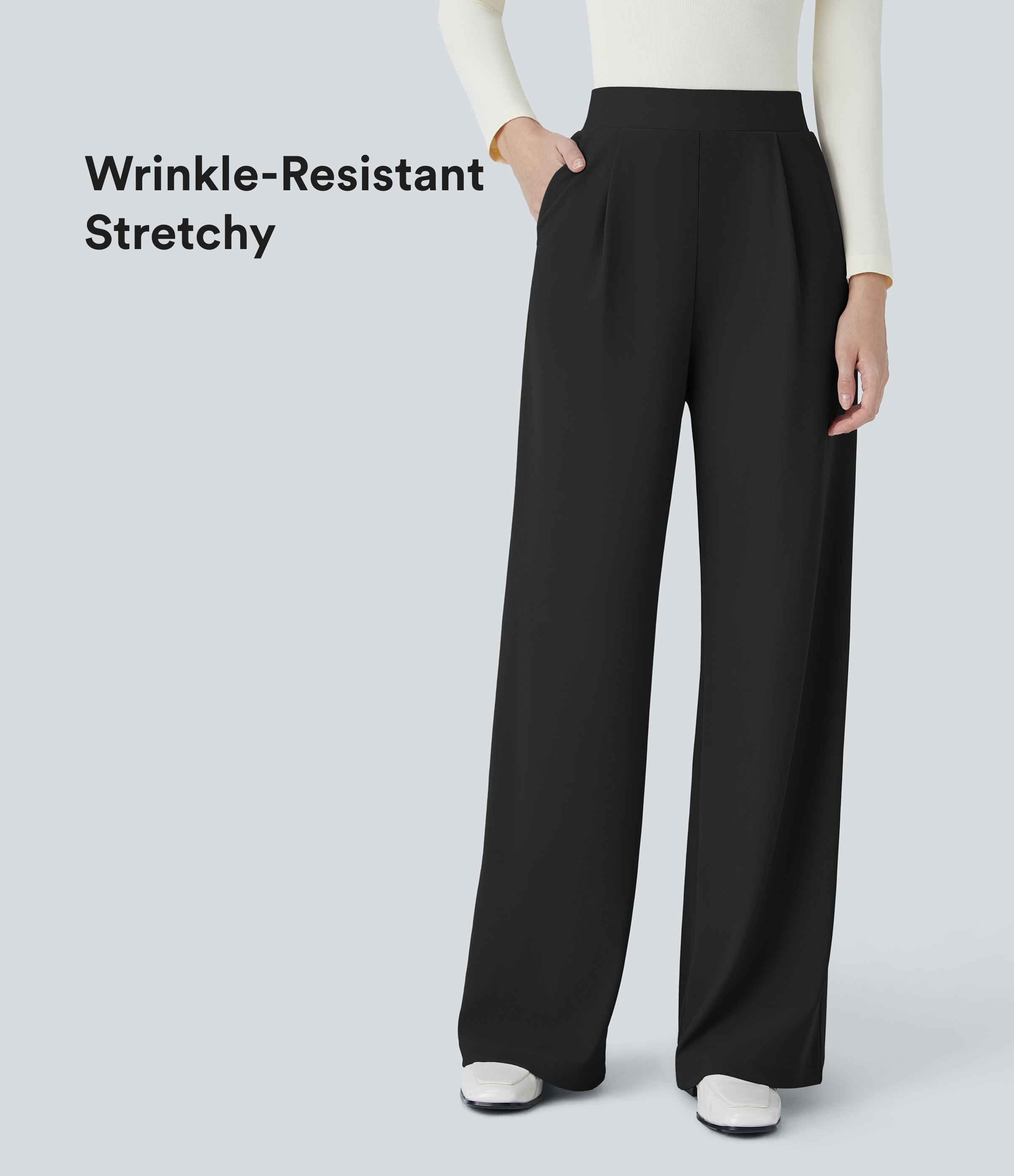 Halara Flex™ High Waisted Body Sculpt Waist-Slimming Pocket Wide Leg Micro Waffle Women Suit Work Pants