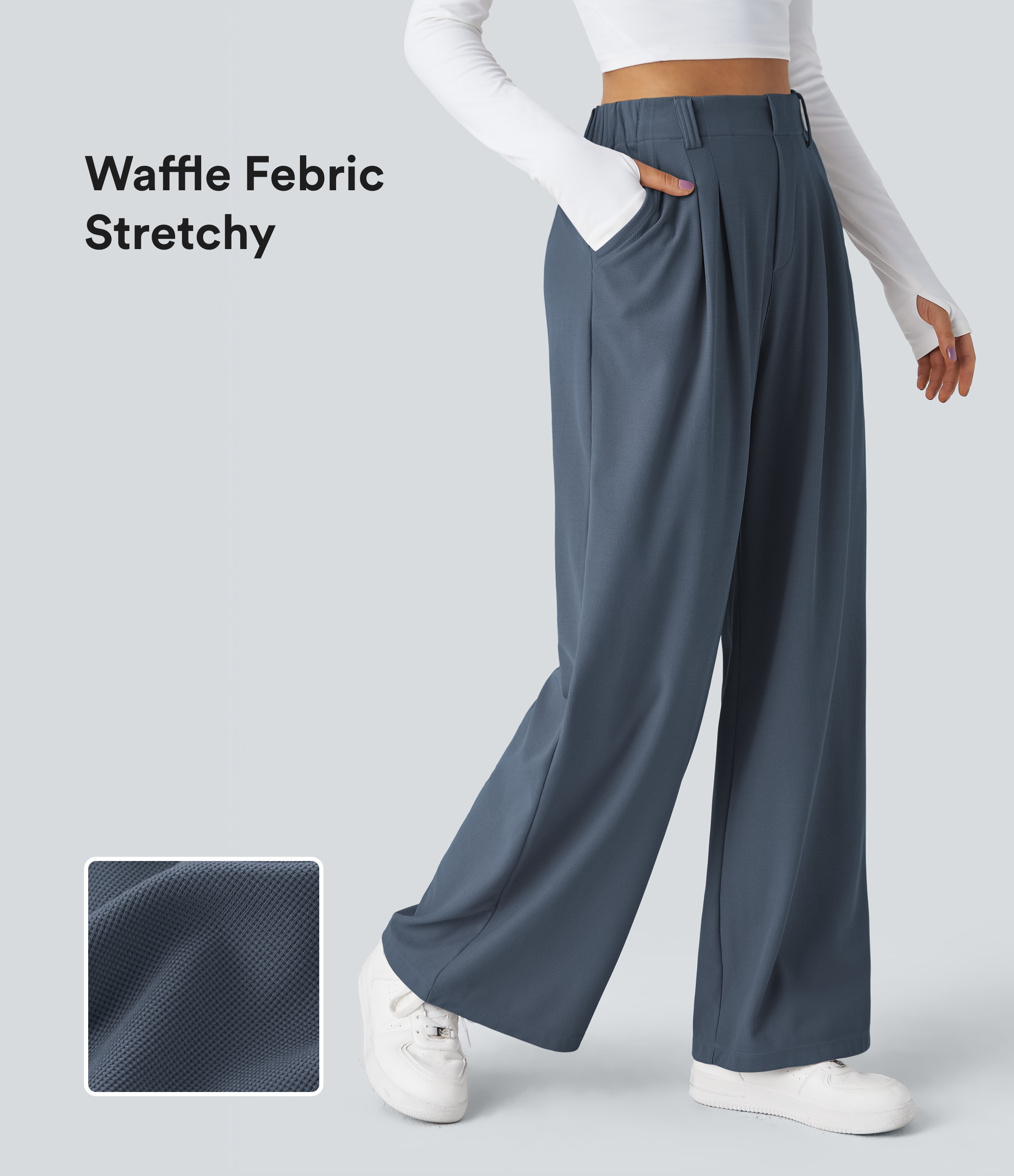 Halara Flex™ High Waisted Pocket Wide Leg Waffle Suit Work Pants