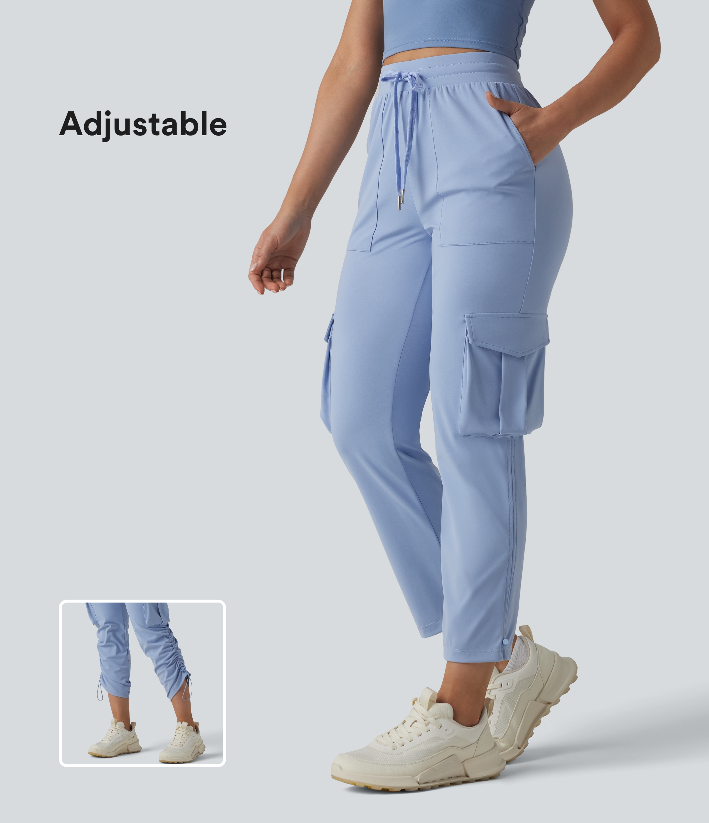SoftlyZero™ Airy Mid Rise Drawstring Cool Touch Workout Cargo Pants with Pockets-UPF50+
