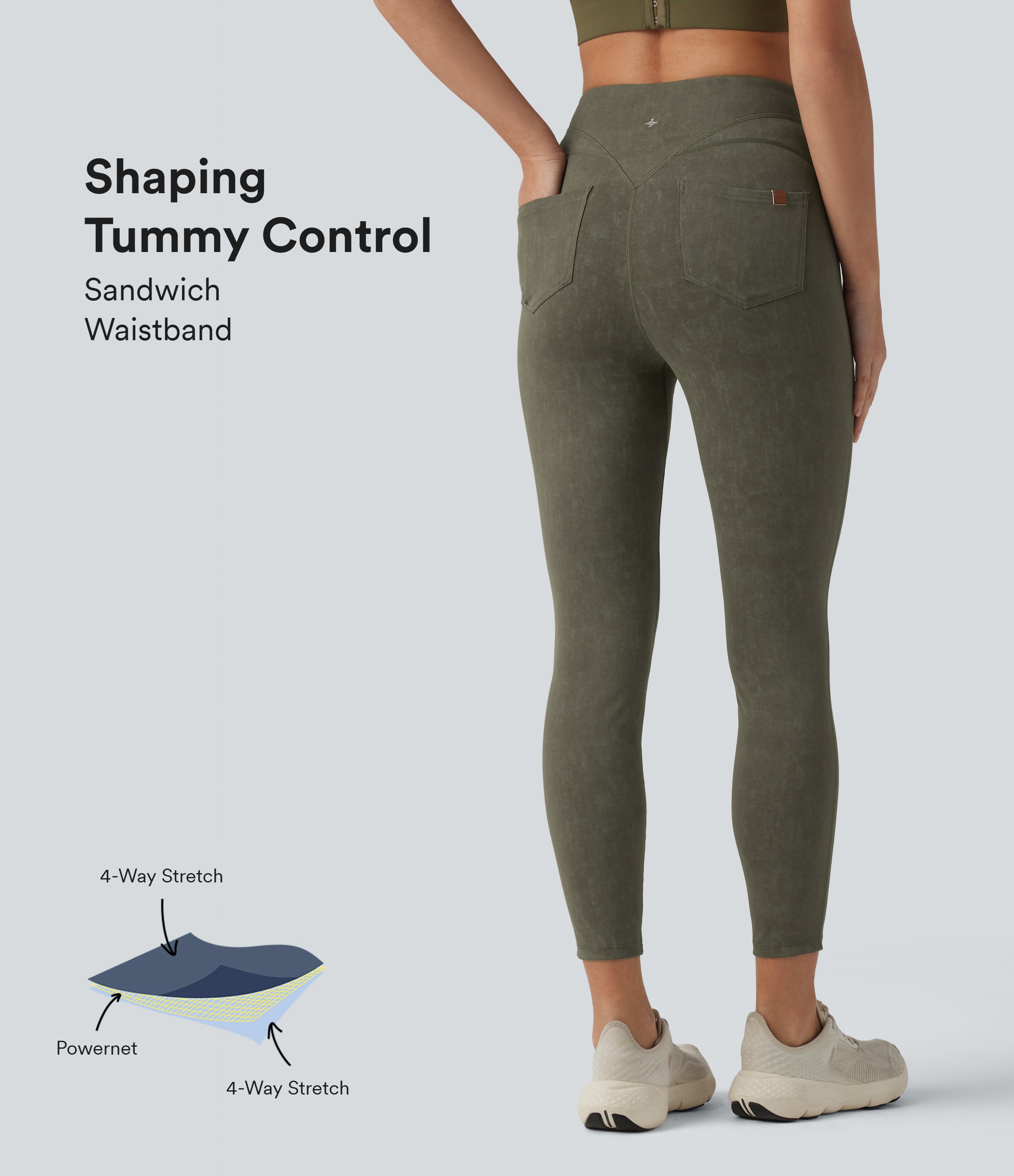 Legging de sport délavé effet ventre plat taille haute avec poches