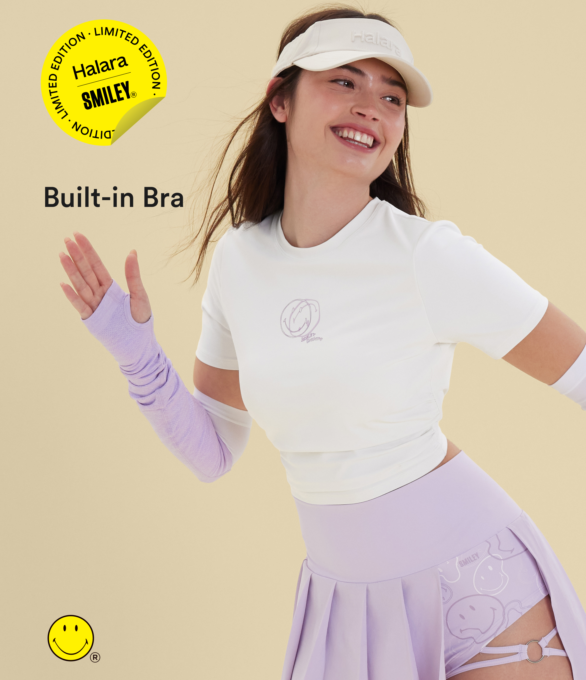 Halara X Smiley® Halara UltraSculpt™ Round Neck Short Sleeve Ruched Skinny Cropped Casual T-Shirt