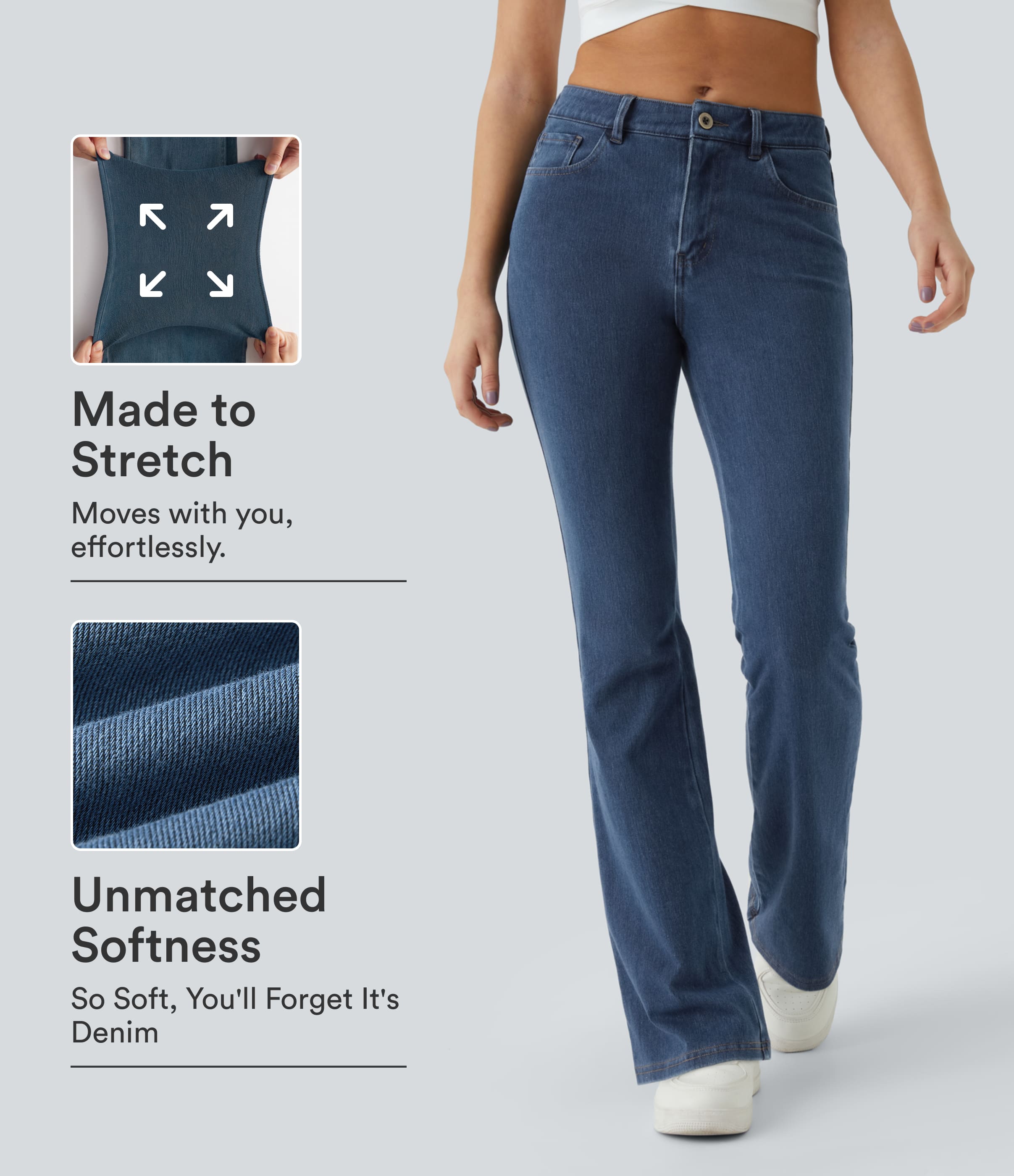 Halara Flex™ Lässige Bootcut-Jeans mit mittelhohem Bund und Knopftaschen