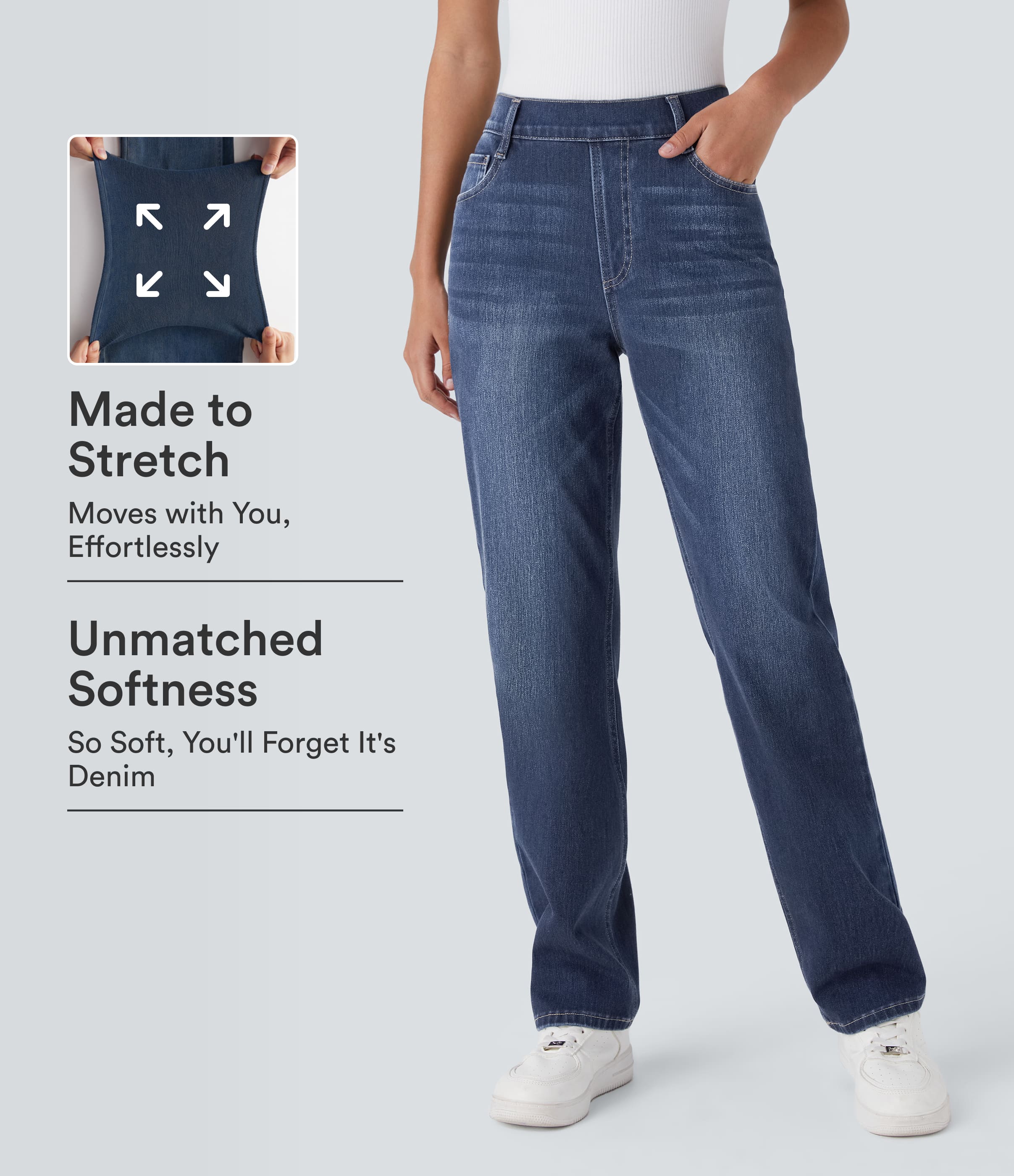 Halara Flex™ High Waisted Pockets Straight Leg Washed Casual Jeans