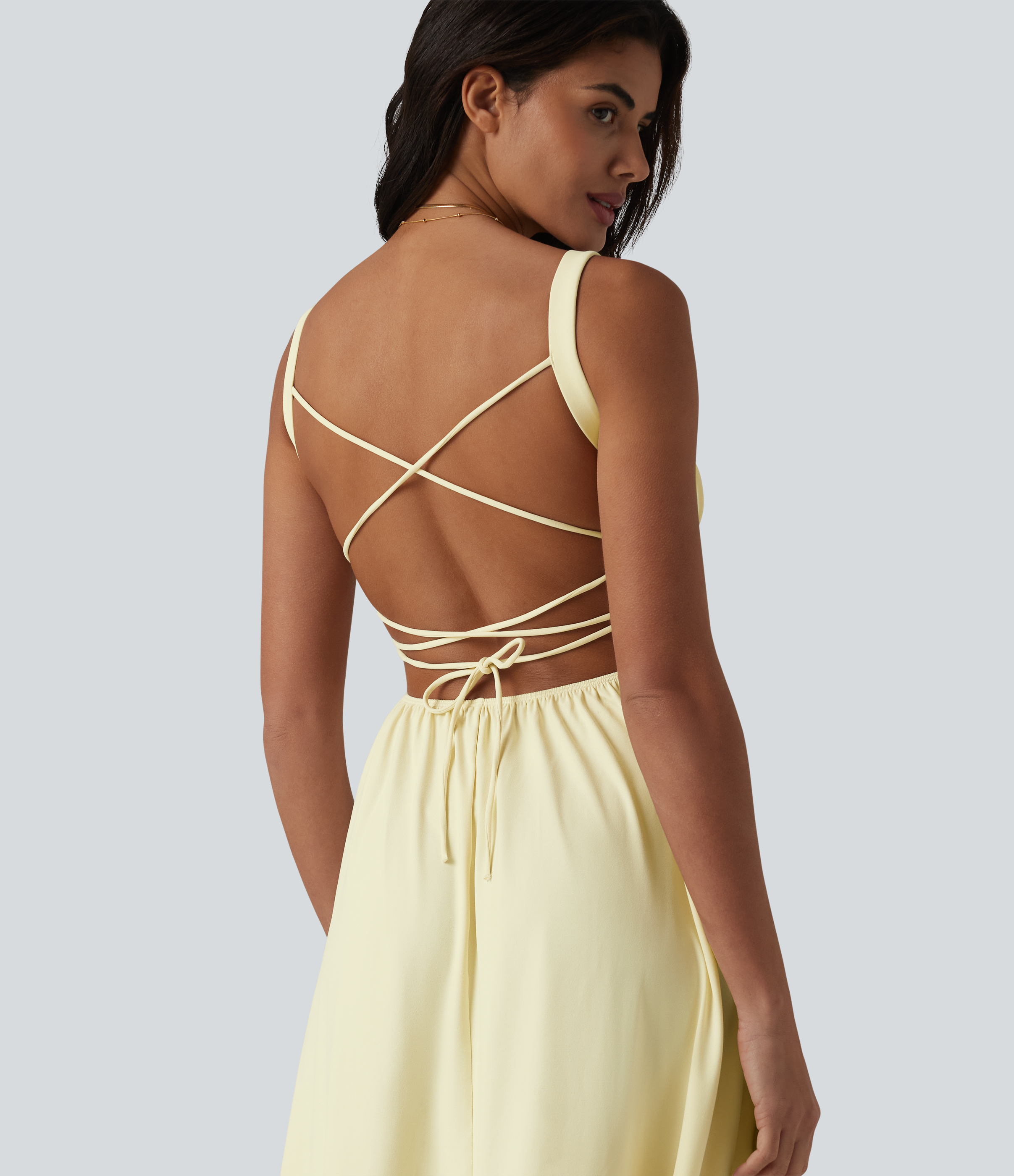 ruched backless crisscross lace up split bodycon midi casual dress Women's Ruched Backless Crisscross Lace Up Split Bodycon Midi Casual Dress