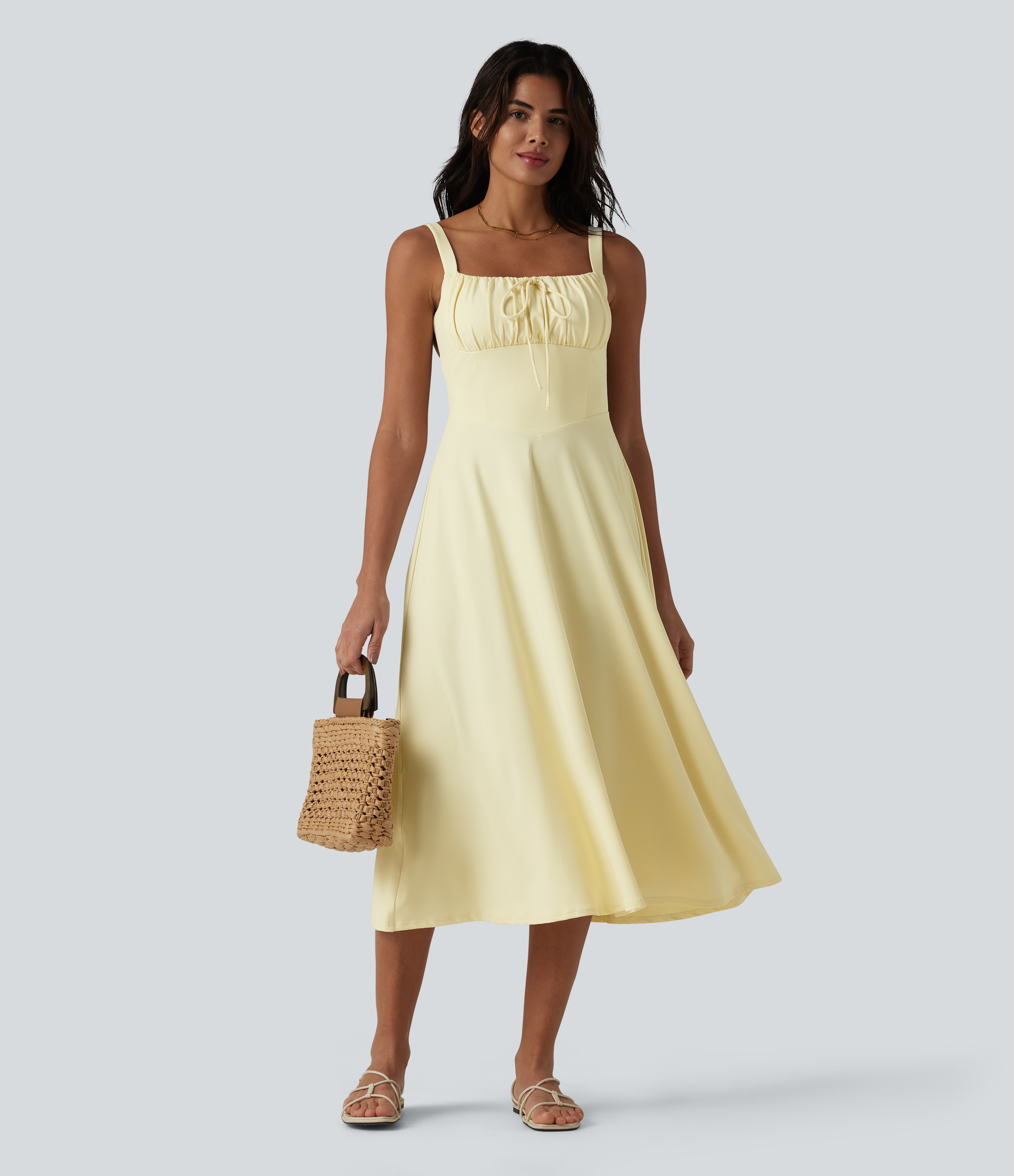 ruched backless crisscross lace up split bodycon midi casual dress HALARA | Dresses | Halara Ruched Backless Crisscross Lace Up Split Bodycon Midi Casual Dress Sz Xl